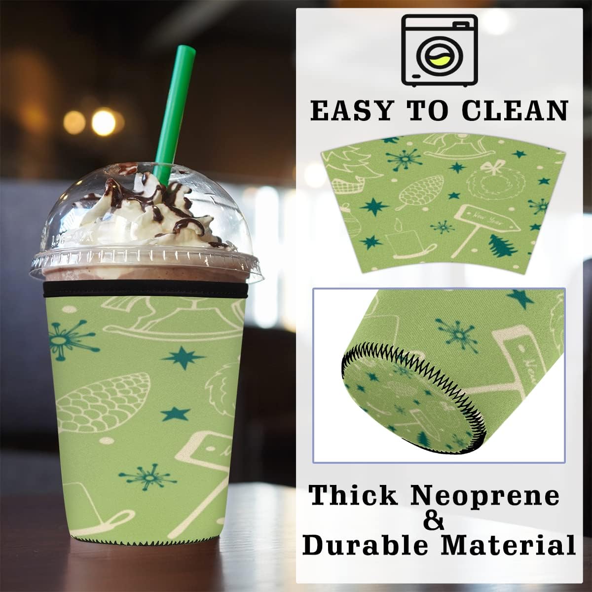 Candle Christmas Tree Iced Coffee Sleeve 26-28 Oz Reusable