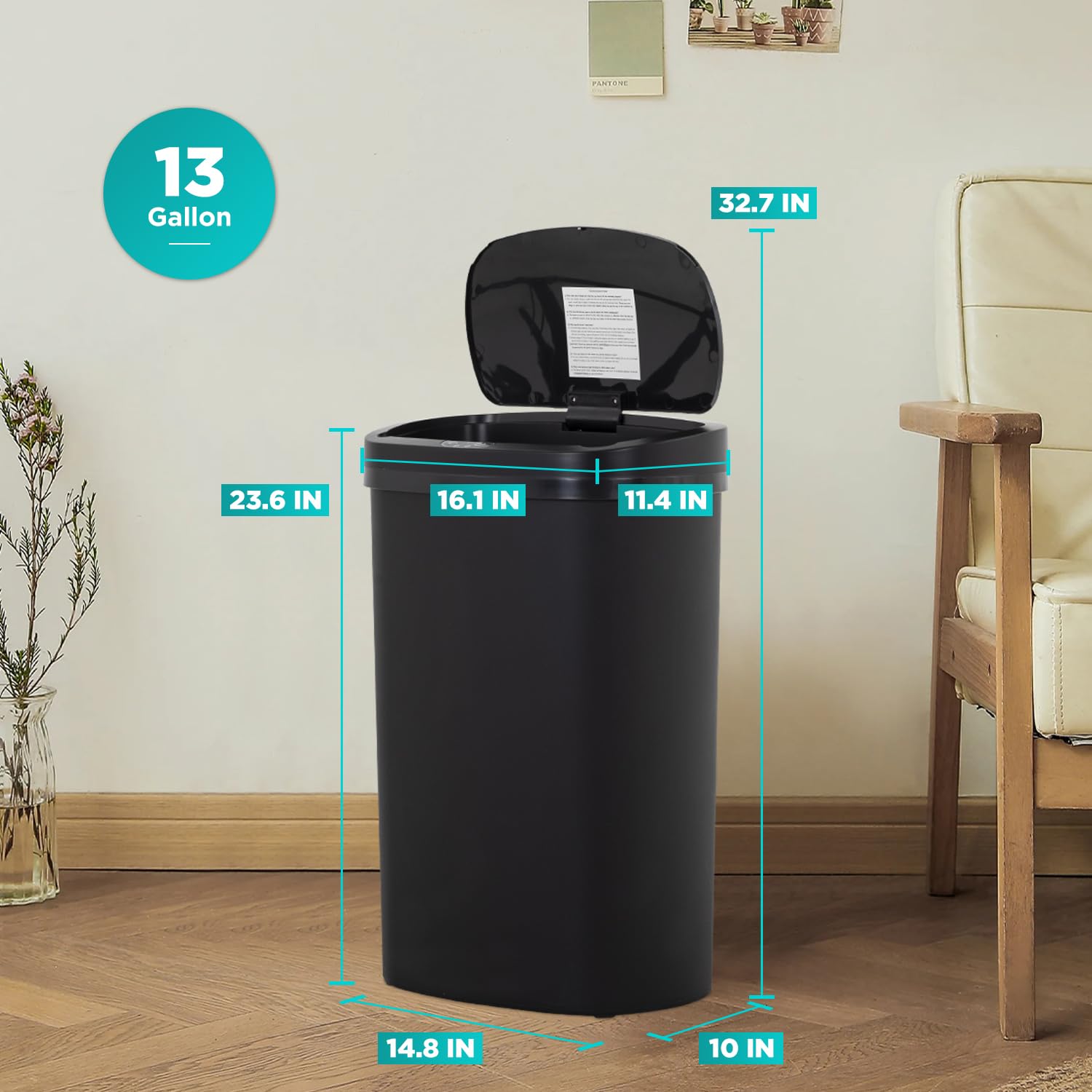 BestOffice 13 Gallon Automatic Trash Can with Lid