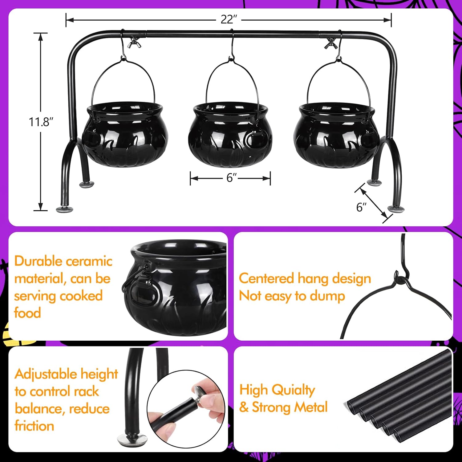 Halloween Witches Cauldron Serving Set 3 Pcs