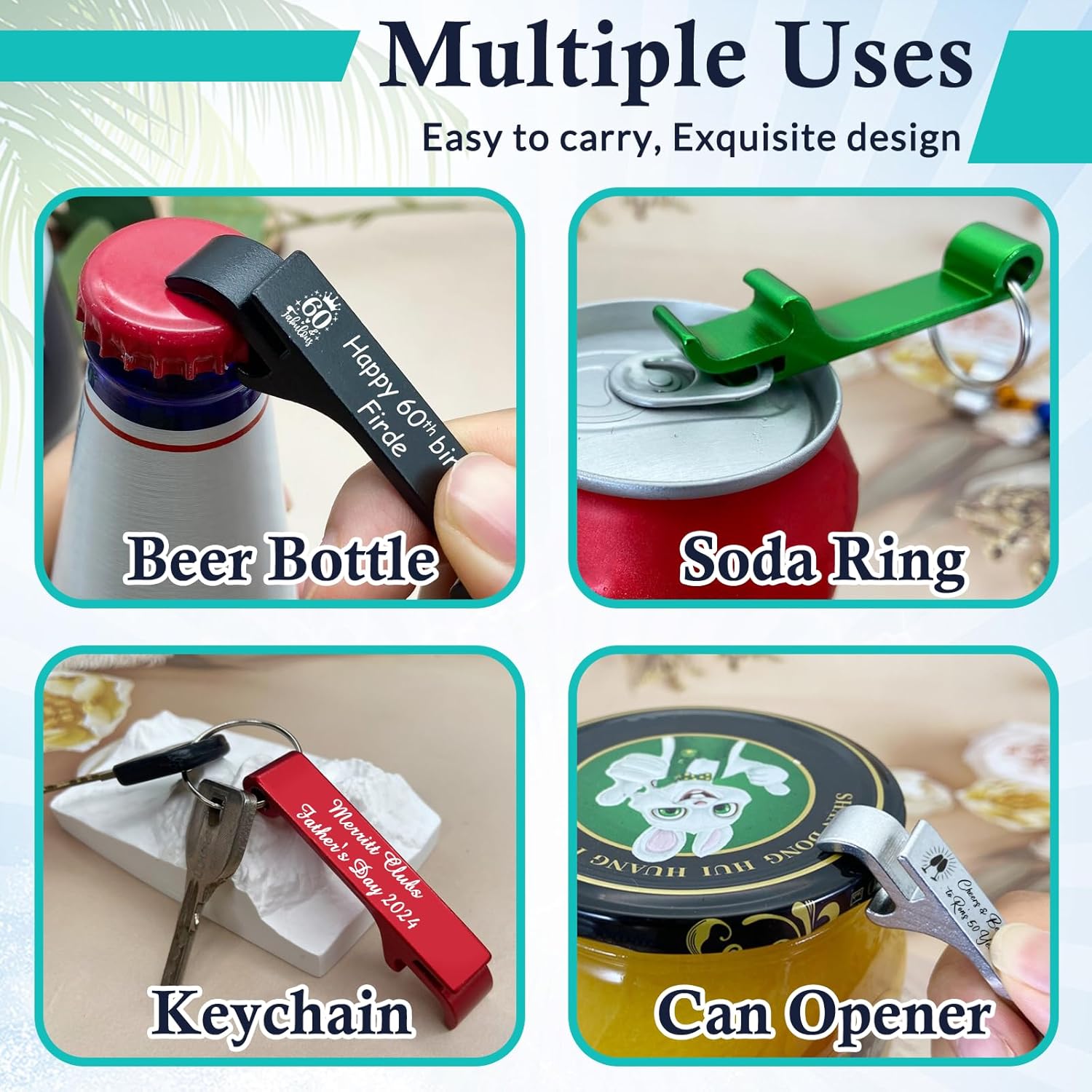 100pcs Personalized Bottle Opener Keychain with Custom Text Logo or Photo
