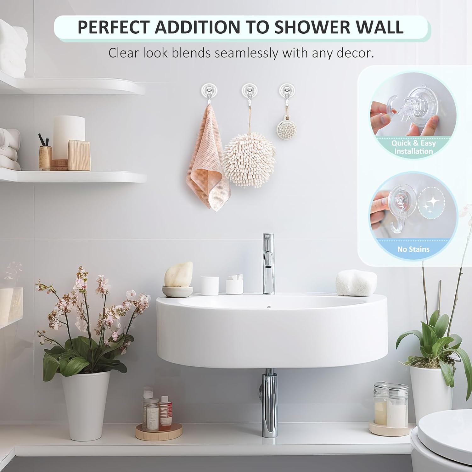 VISV Suction Cup Hooks 2 Pcs Clear Heavy Duty Removable Reusable