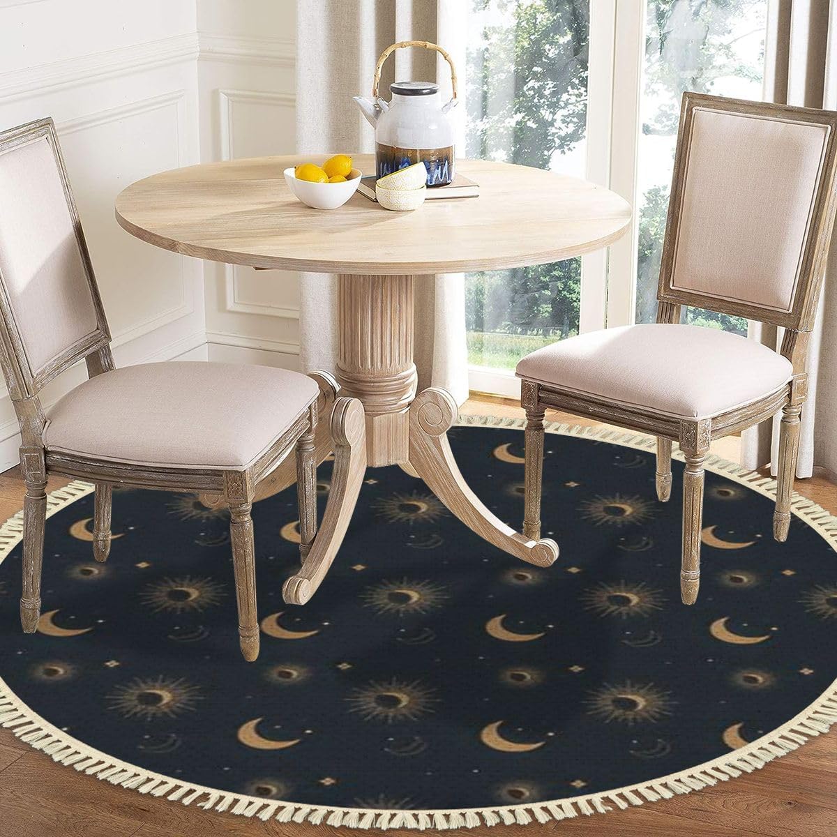 Bohemian 4x4 Round Tassel Carpet Rug for Living Room Playroom