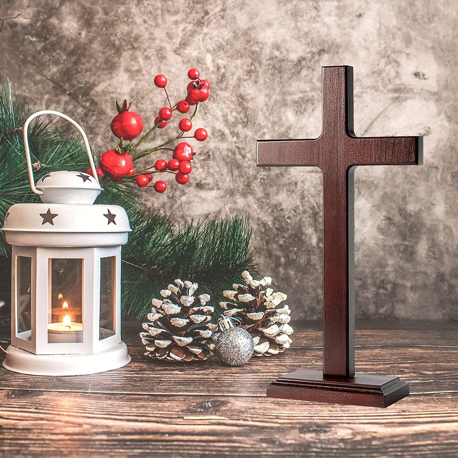 KUXBET Wooden Wall Cross with Stand 125 Inch