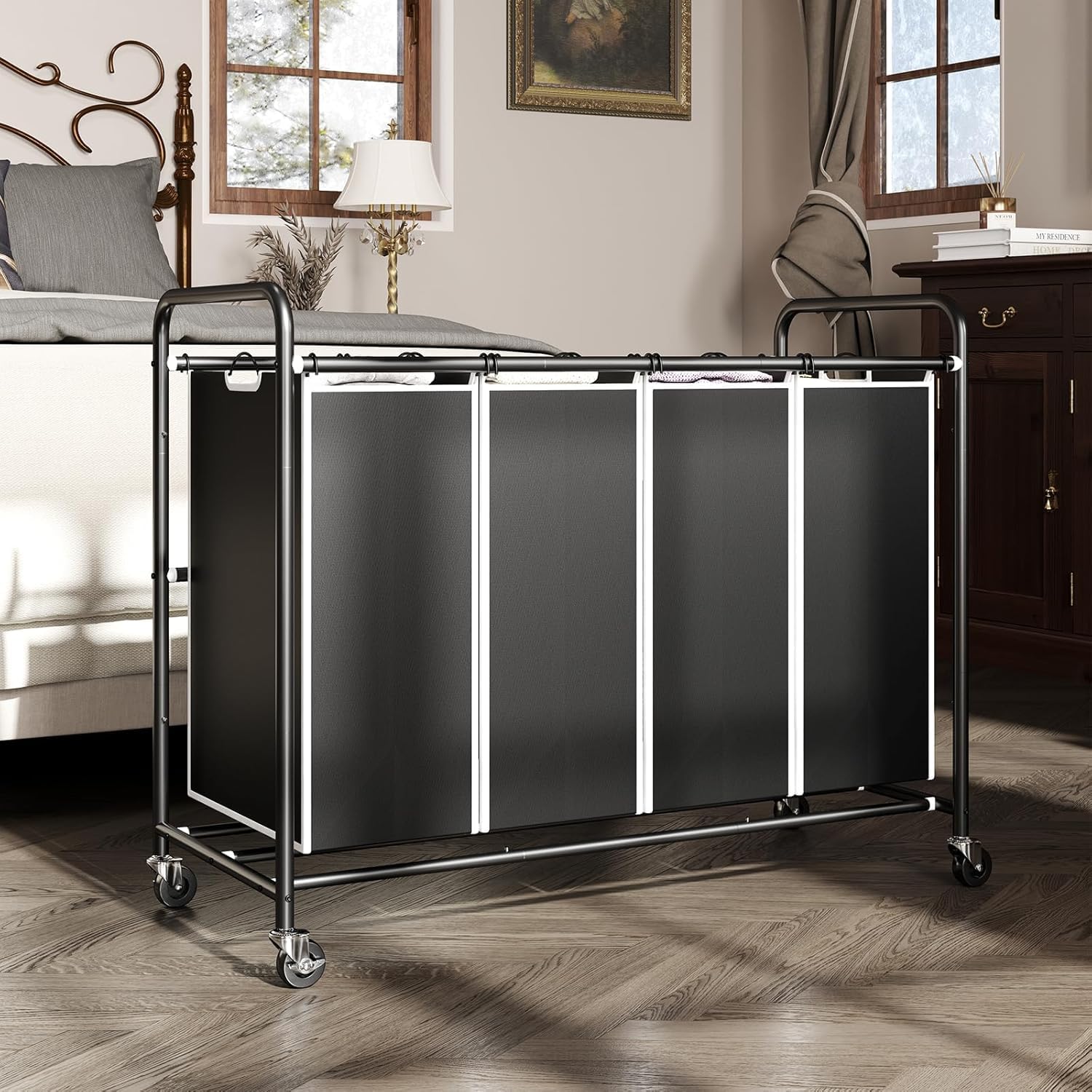 ROMOON 4 Section Laundry Sorter with Wheels and Removable Bags