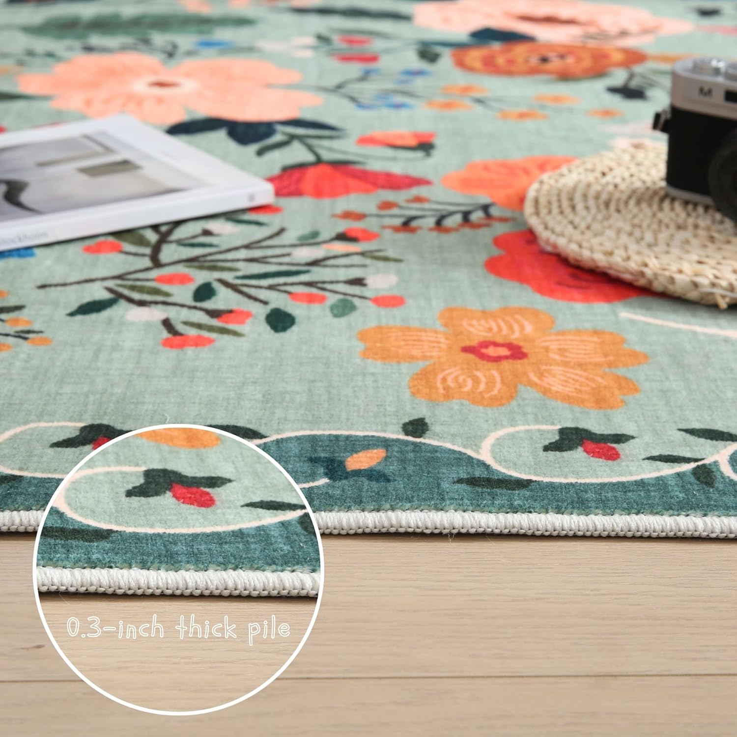 Soft Floral Runner Rug with Non Slip Rubber Backing