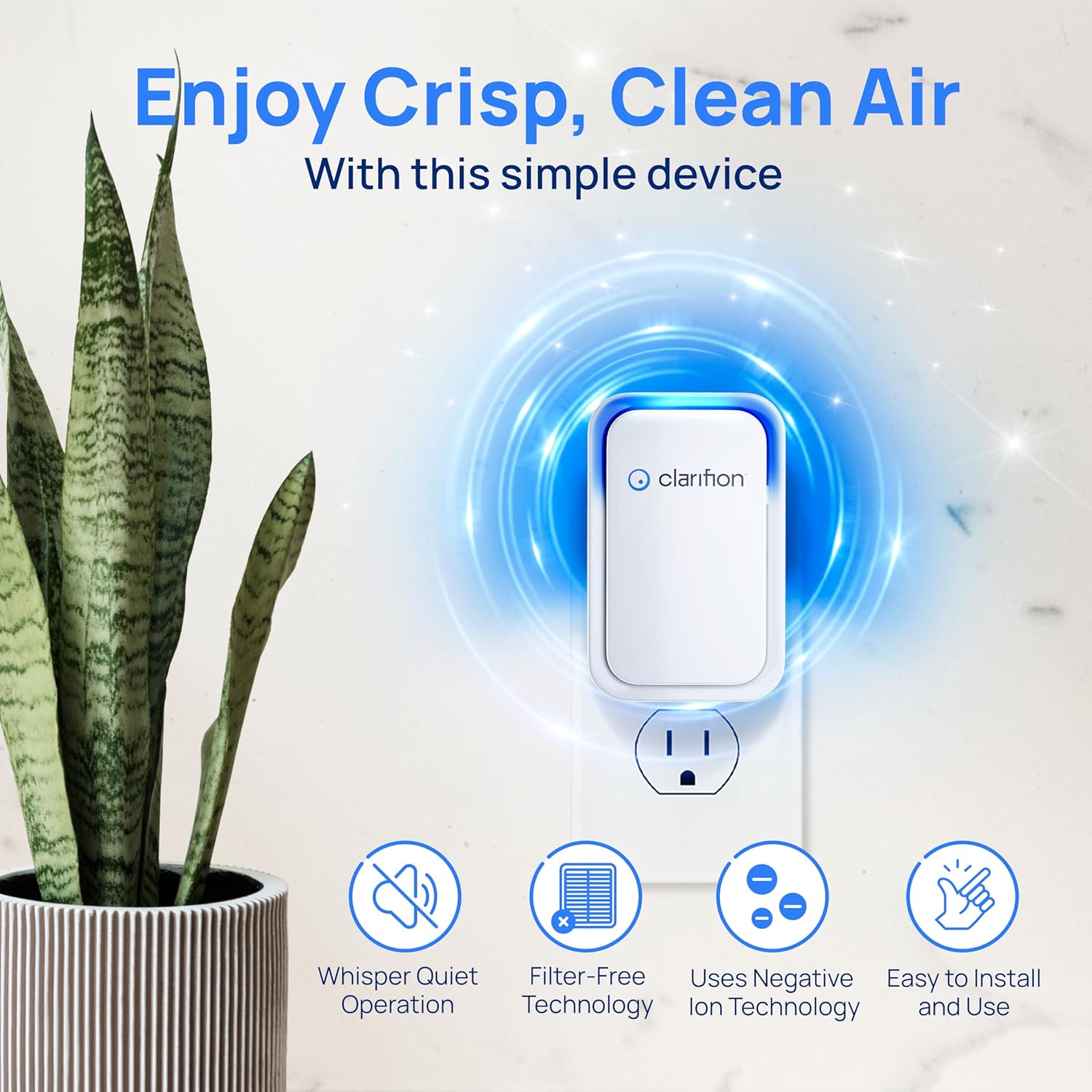 Clarifion Air Ionizer - Filterless Quiet Portable