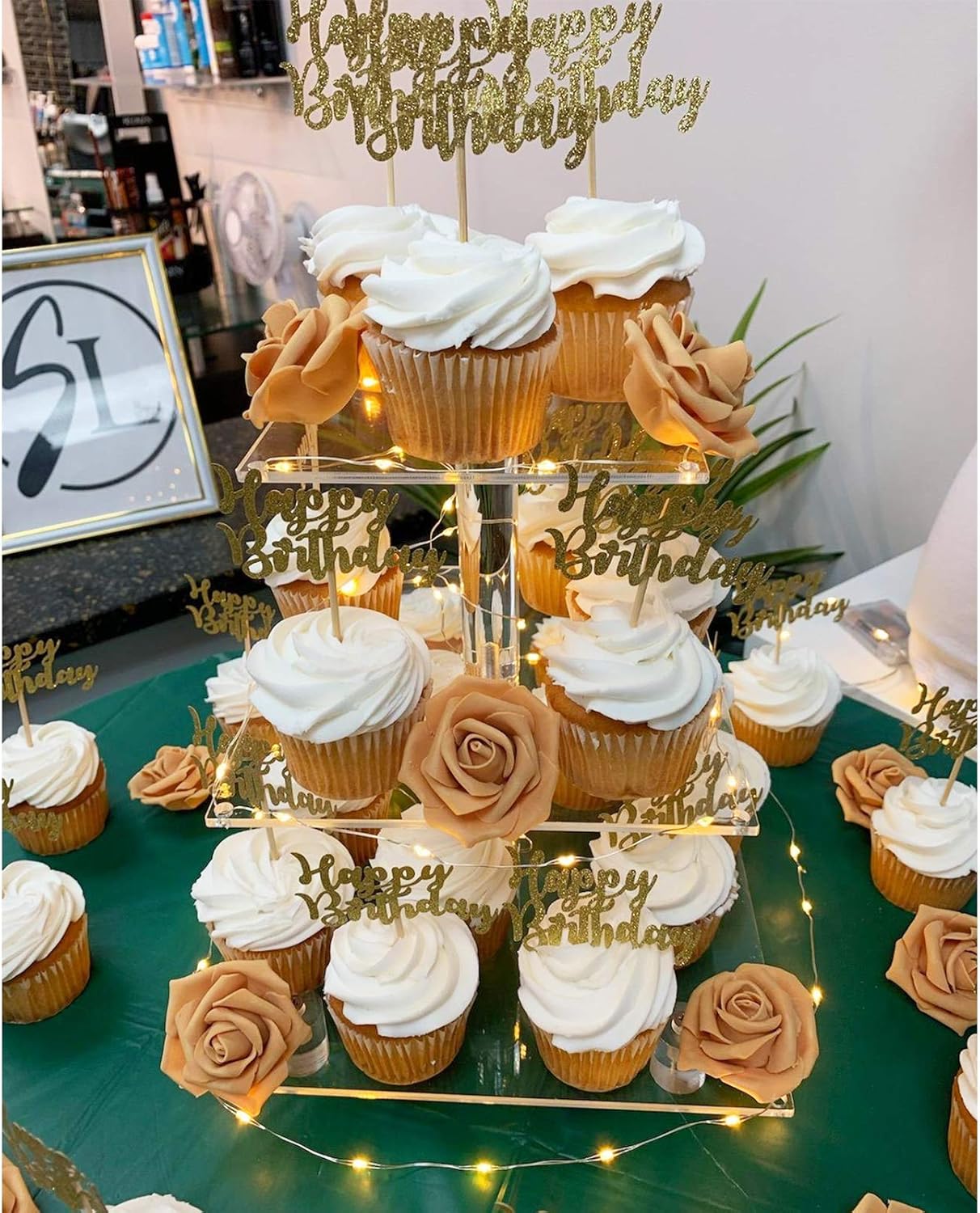 YestBuy 3 Tier Clear Cupcake Stand with LED Light Yellow