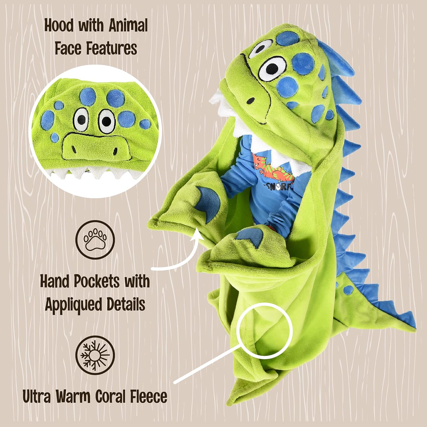 Lazy One Dinosaur Hooded Blanket for Kids