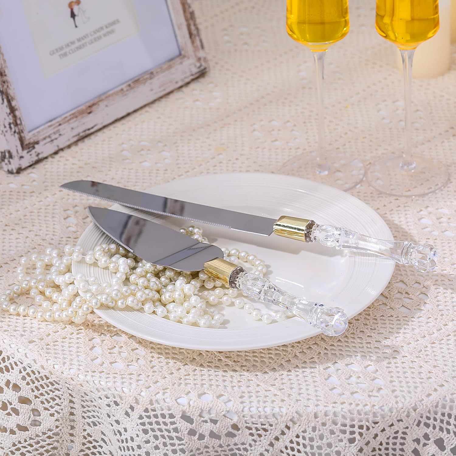 Boao 4-Piece Wedding Toasting Flutes and Cake Server Set