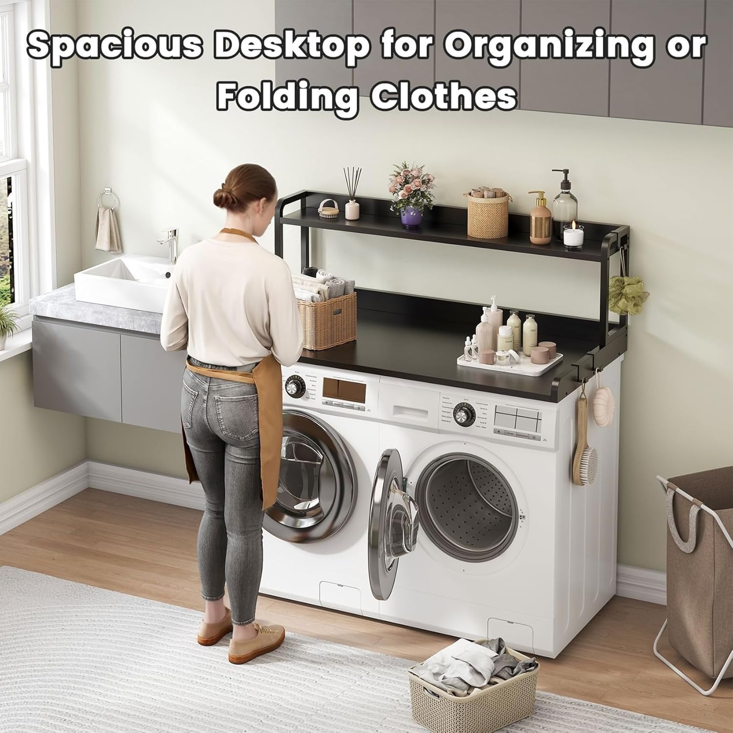 CBBPET 2-Tier Laundry Countertop with 9 Non-Slip Pads and 3 Hooks