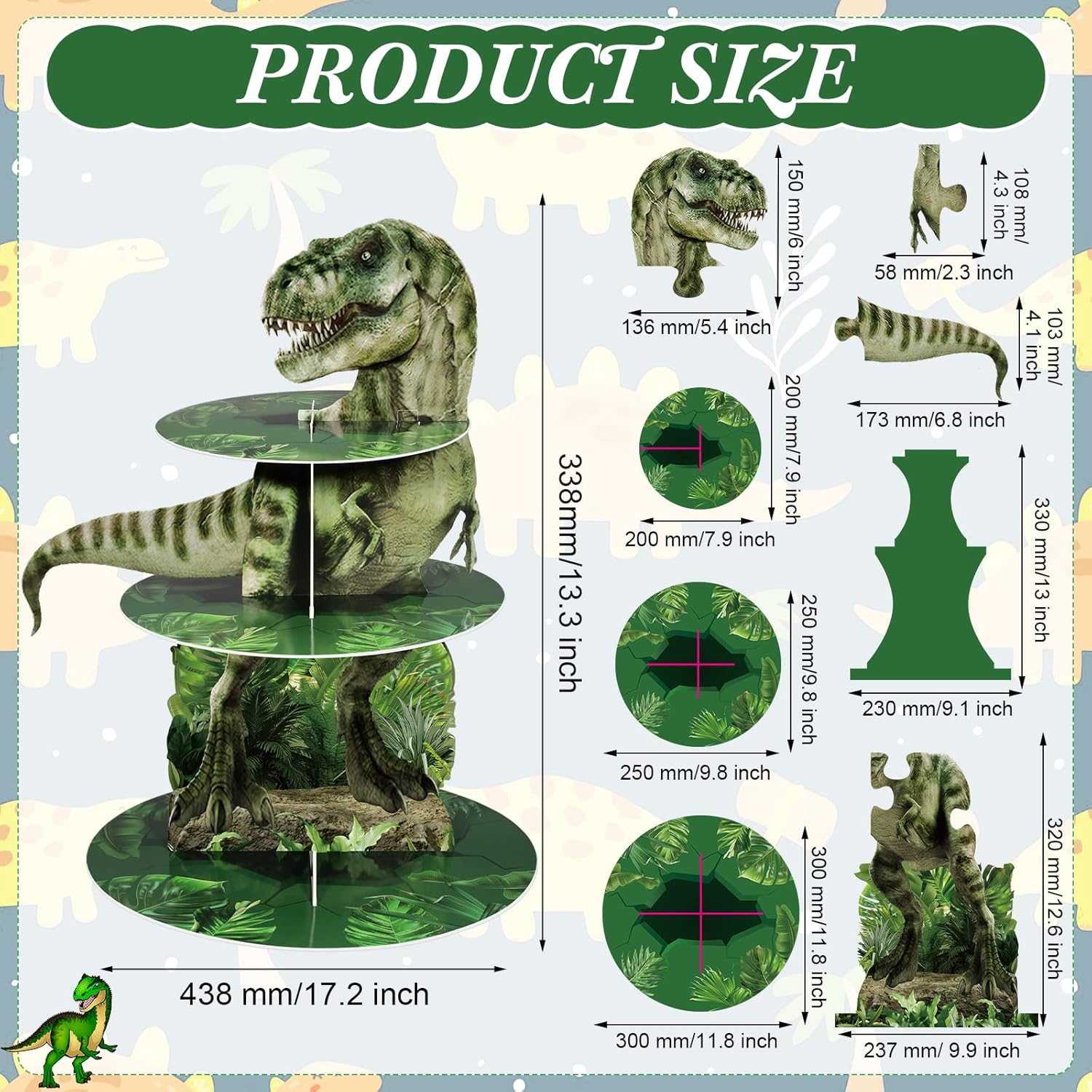3 Tier Dinosaur Cupcake Stand Party Decorations