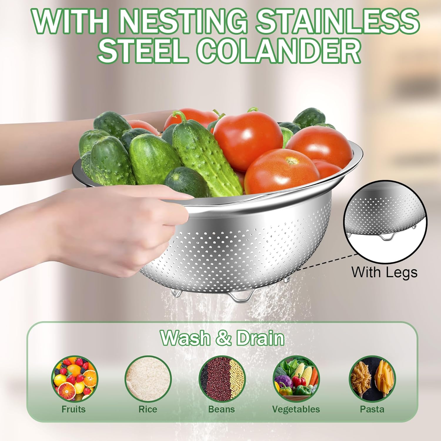 DUTZUN Stainless Steel Mixing Bowls with Lids Set - 4 25 2 15QT Black