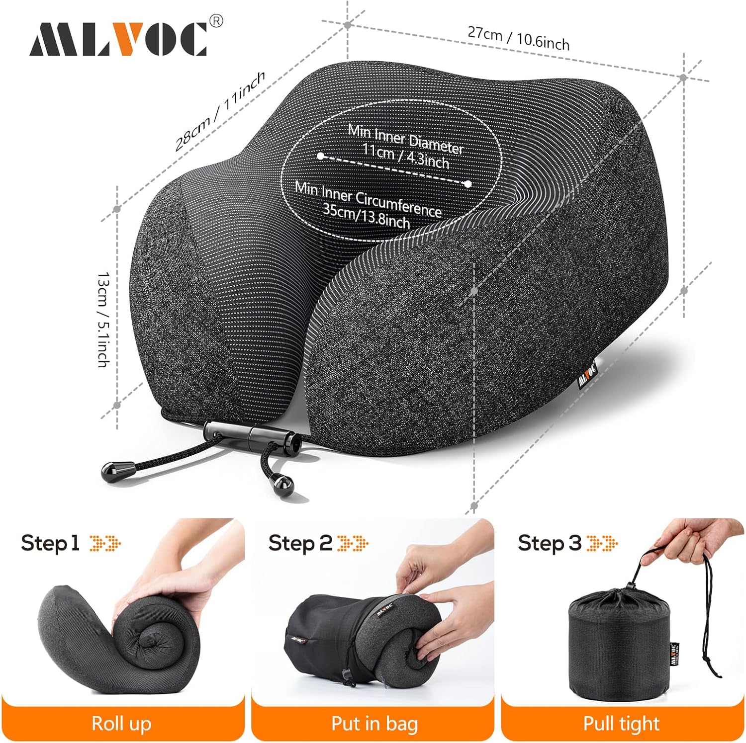MLVOC Travel Neck Pillow with Memory Foam and Eye Masks Set