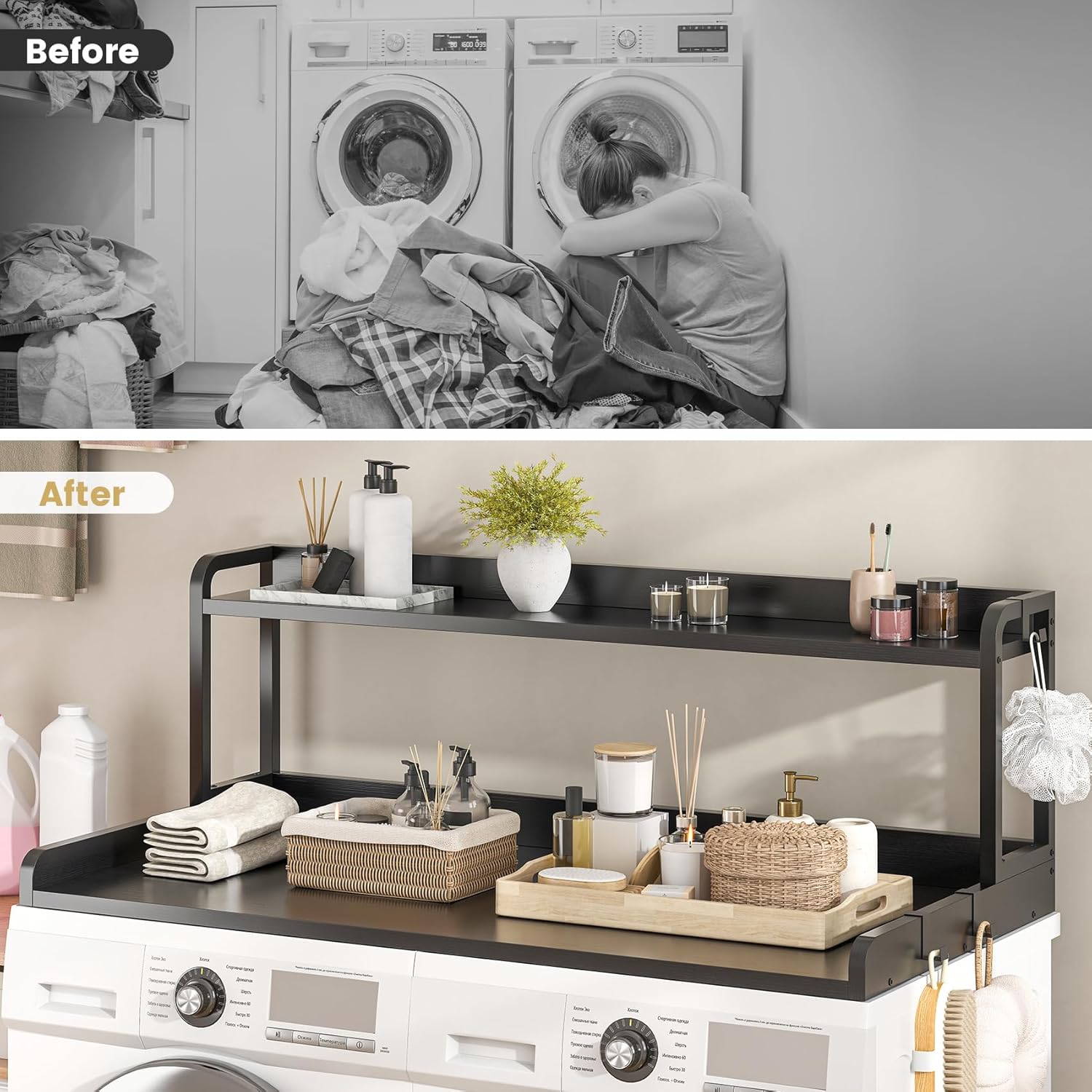 CBBPET 2-Tier Laundry Countertop with 9 Non-Slip Pads and 3 Hooks