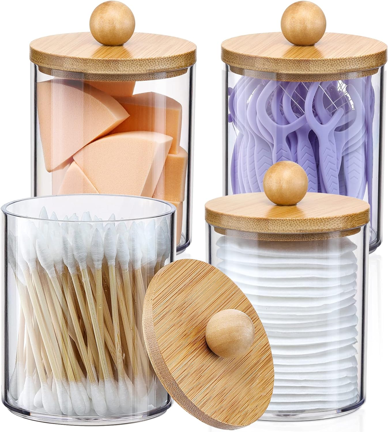 4 Pack Q Tip Holder Dispenser with Bamboo Lids