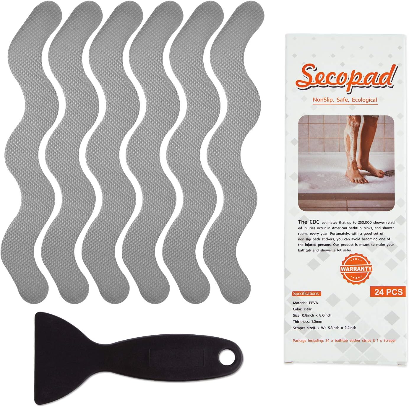 Secopad Anti Slip Shower Stickers 24PCS Gray