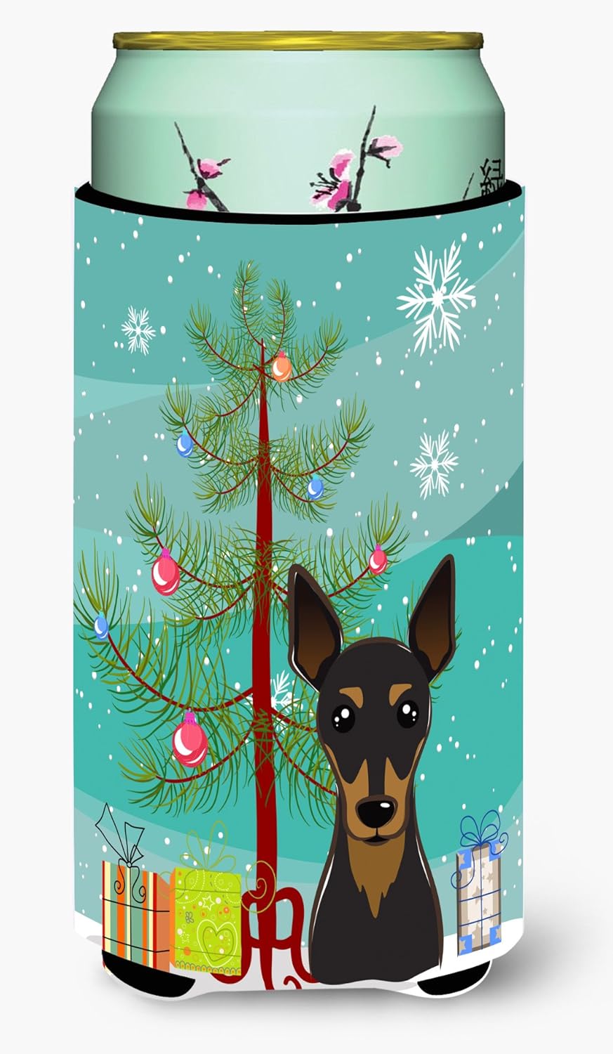 Carolines Treasures Christmas Tree and Min Pin Tall Boy Hugger Can Cooler Sleeve