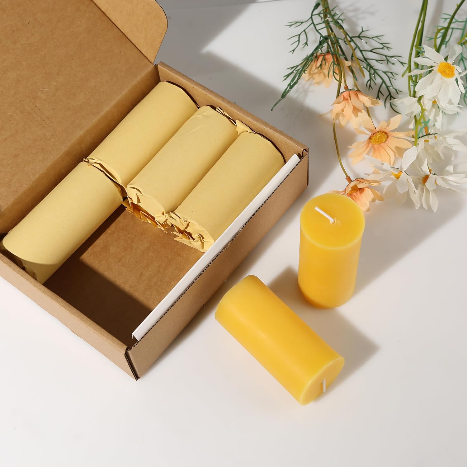 MAKALONE 6 Pack Natural Beeswax Pillar Candles