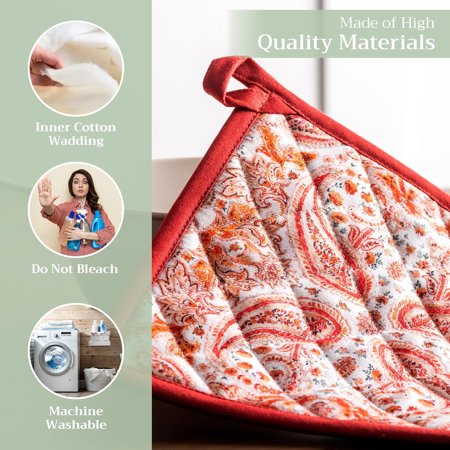 Maison d Hermine 100 Cotton Potholder Set of 2 8x8 Hot Pads
