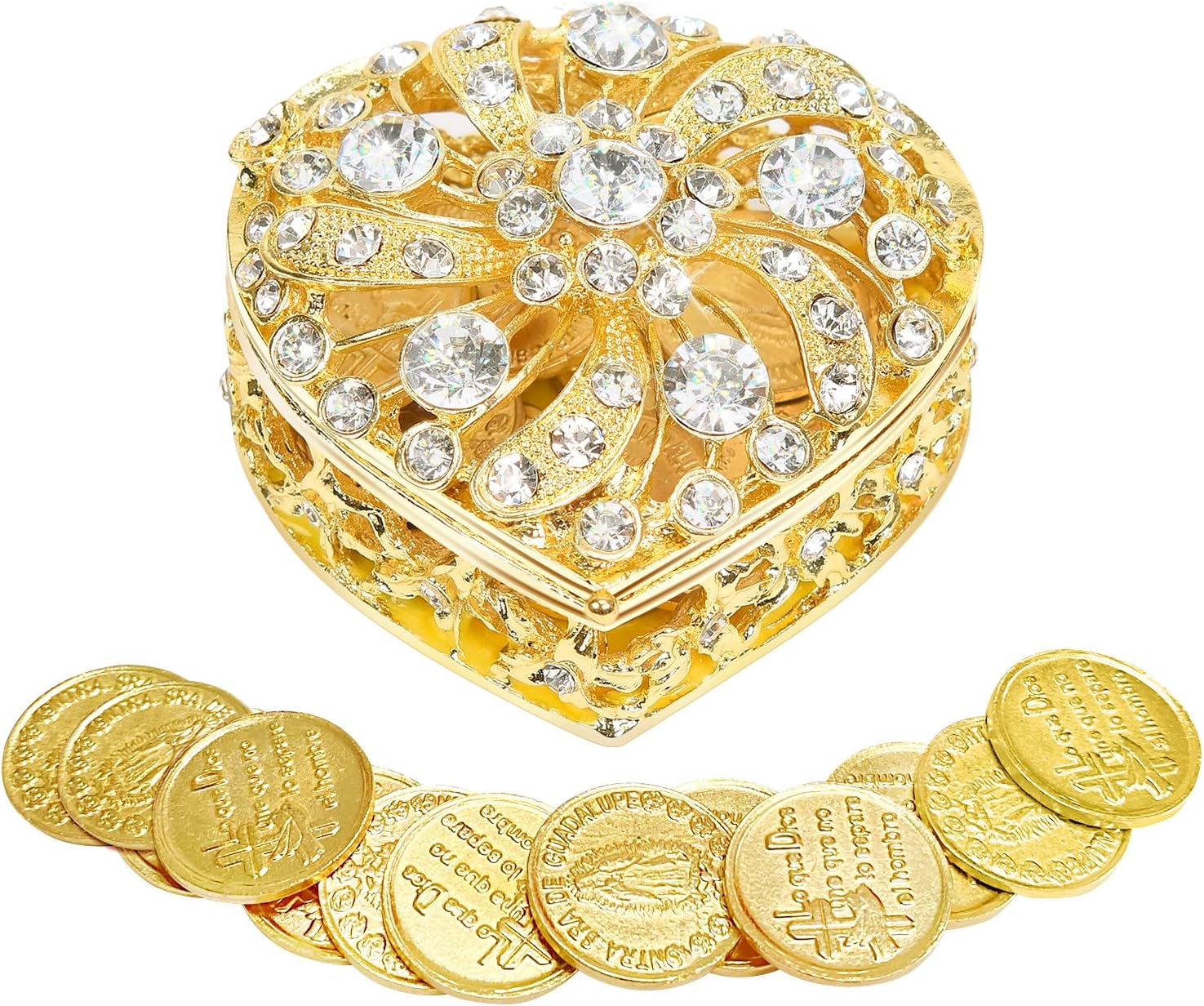 Catholic Wedding Arras Coins Set with 13 Gold Virgen of Guadalupe Coins