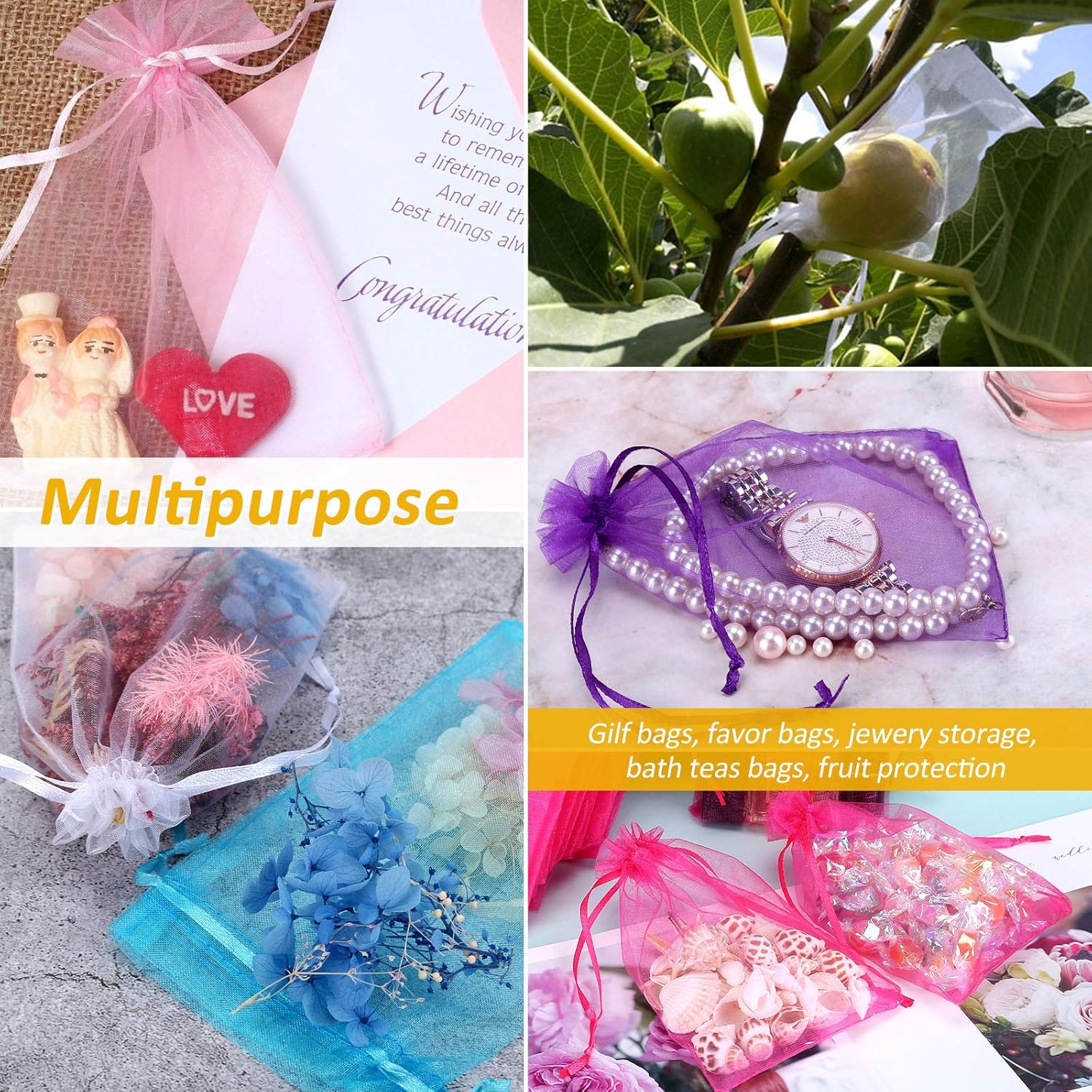 100PCS 4x6 Inch Organza Drawstring Pouches for Wedding Favors