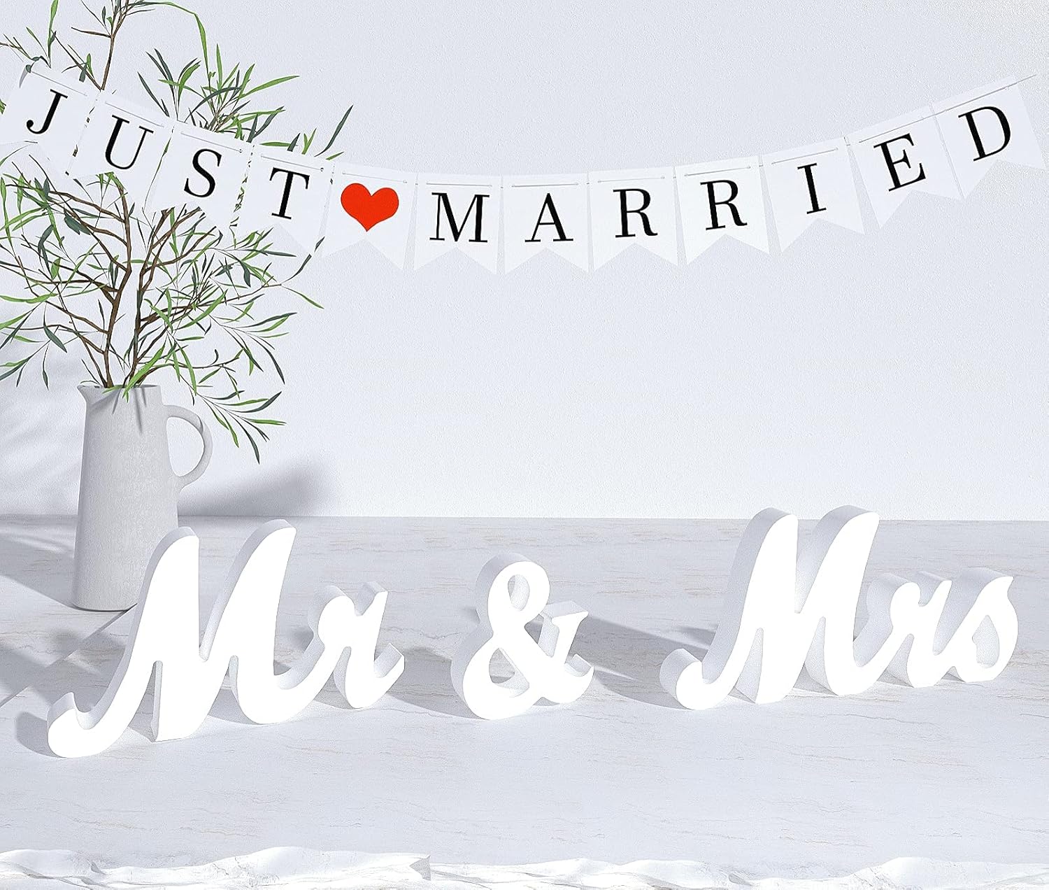 VIOPVERY Mr Mrs Wedding Sign with Banner Decorations