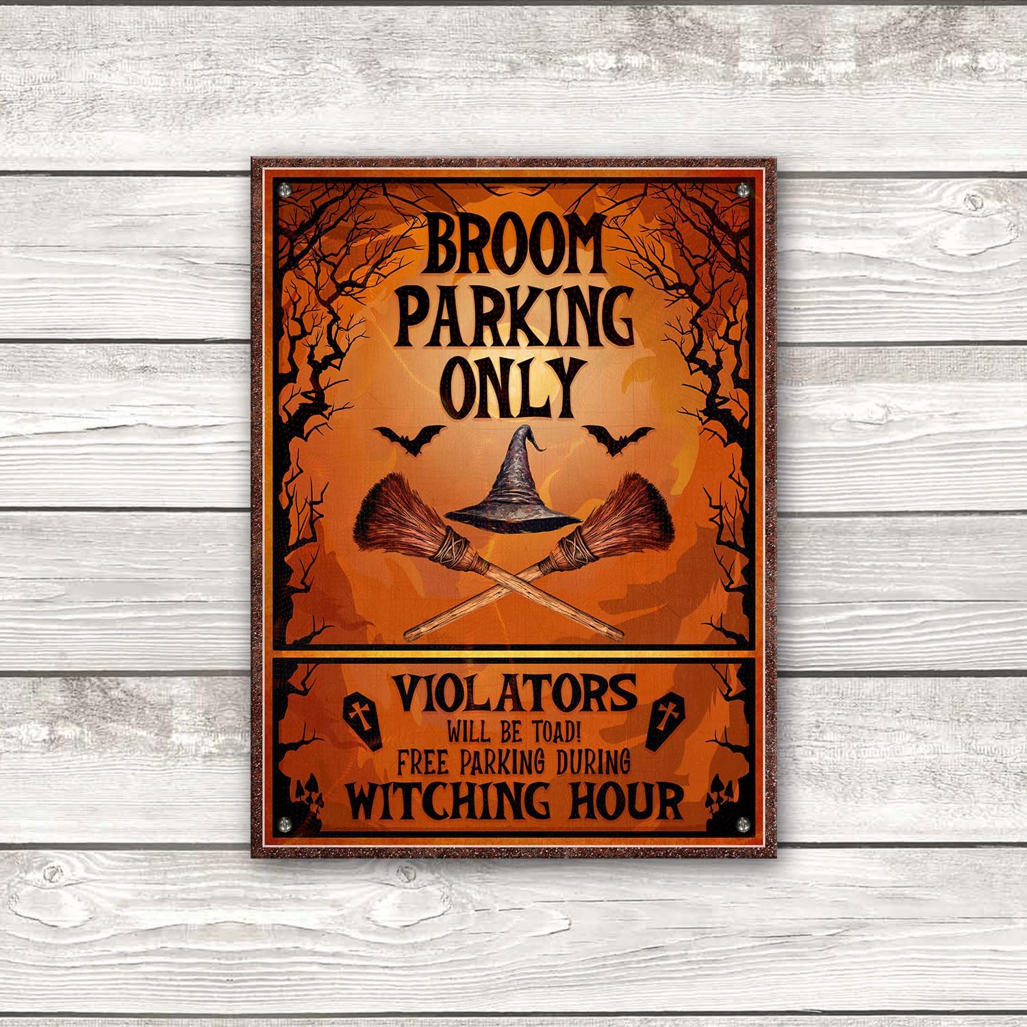 Broom Parking Only Witch Halloween Metal Sign