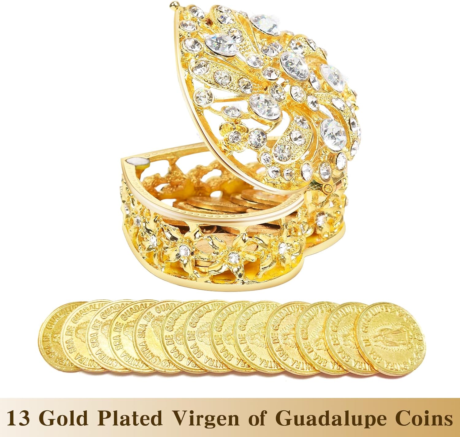 Catholic Wedding Arras Coins Set with 13 Gold Virgen of Guadalupe Coins
