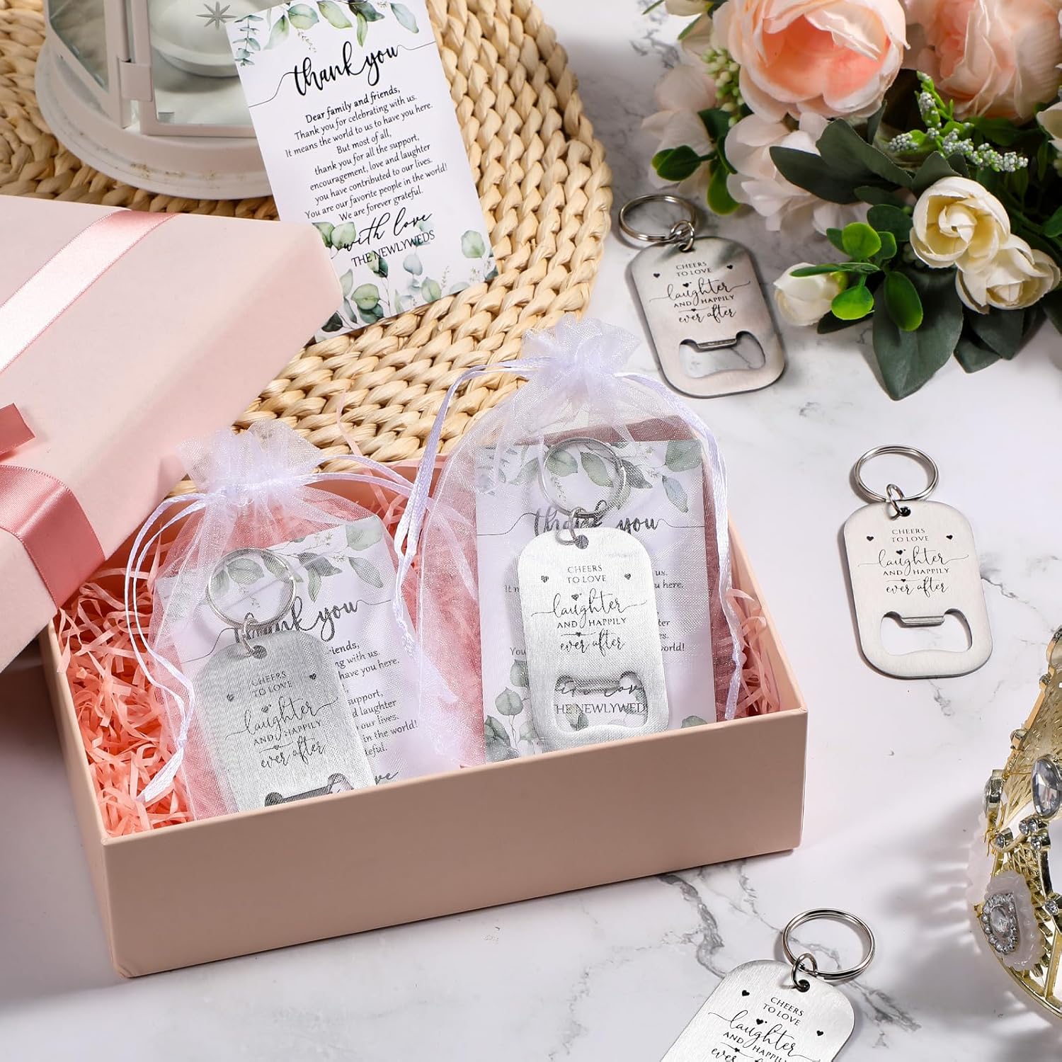 50 Sets Wedding Favors Bottle Opener Keychain Set