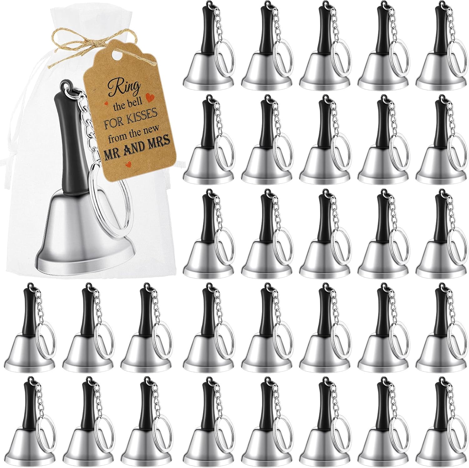Lounsweer 144 Pcs Silver Wedding Kissing Bells Set