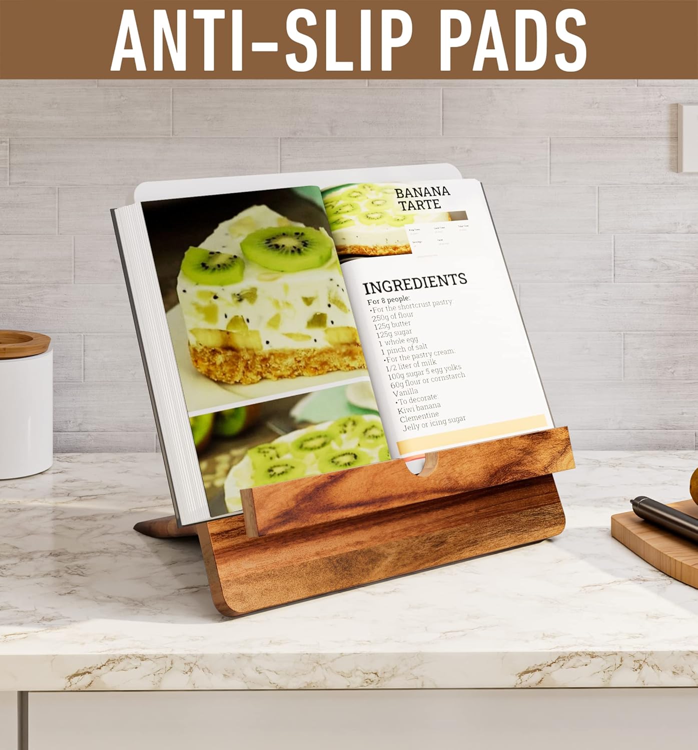 Acacia Cookbook Stand for Kitchen Counter 12x12 Adjustable Wood