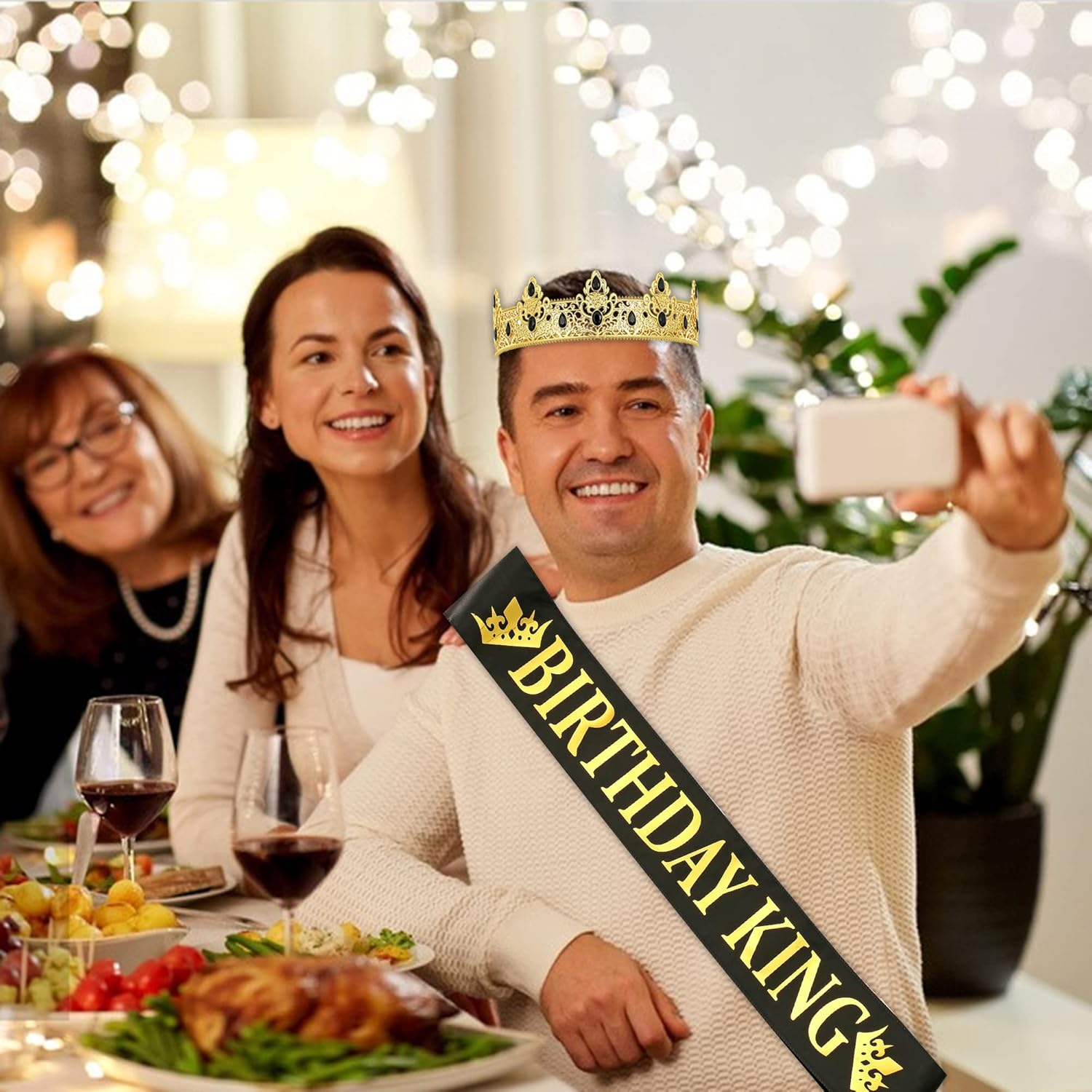 Birthday King Crown and Sash for Men - Gold Design