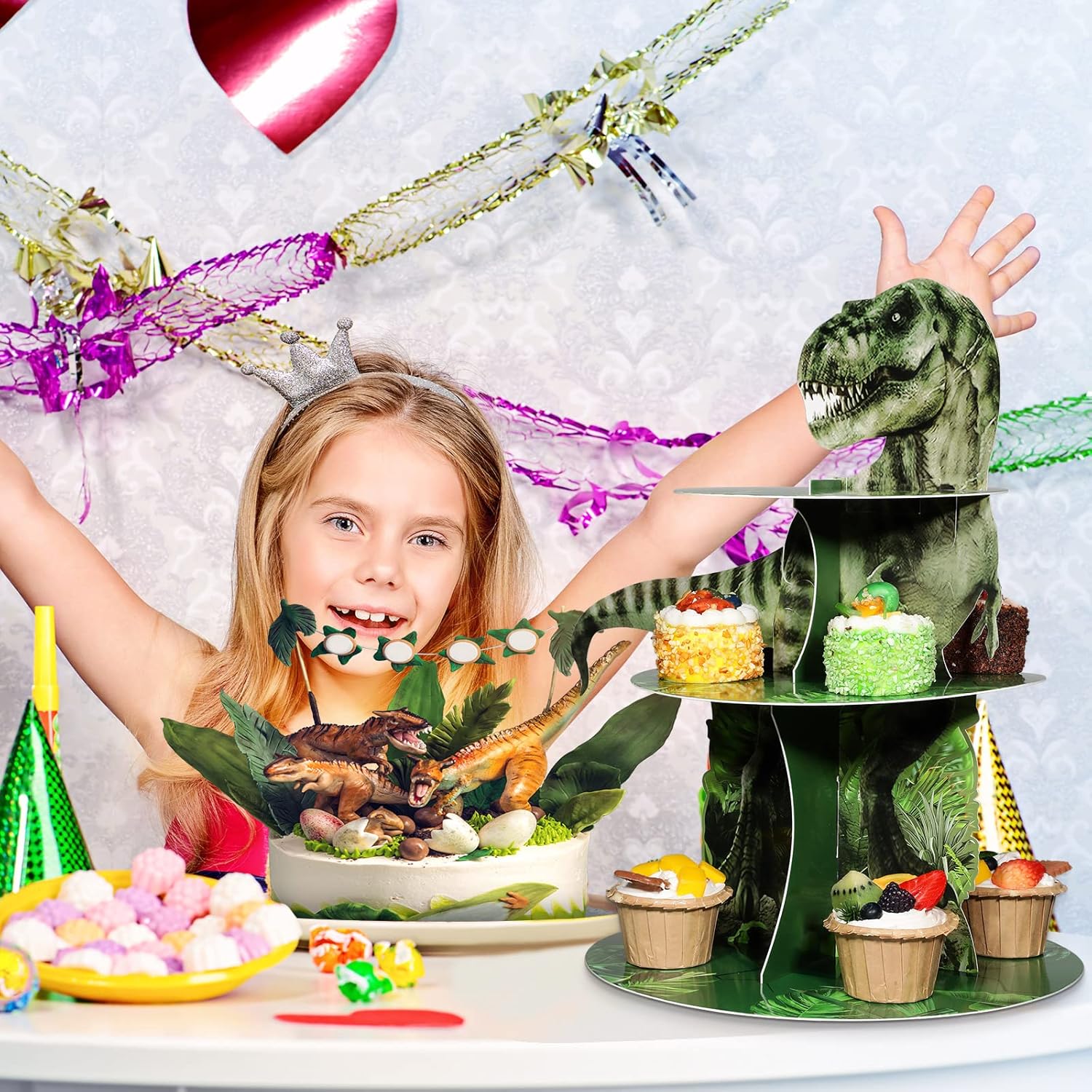 3 Tier Dinosaur Cupcake Stand Party Decorations