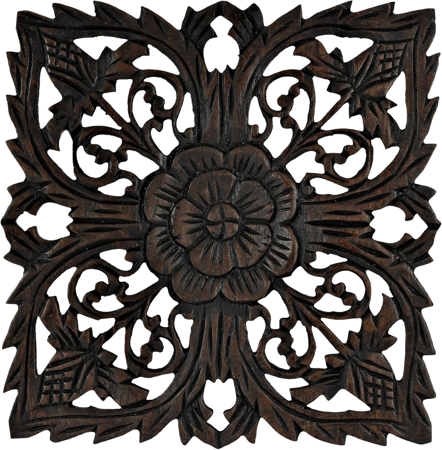 AeraVida Elegant Blossom Carved Teak Wood Wall Art