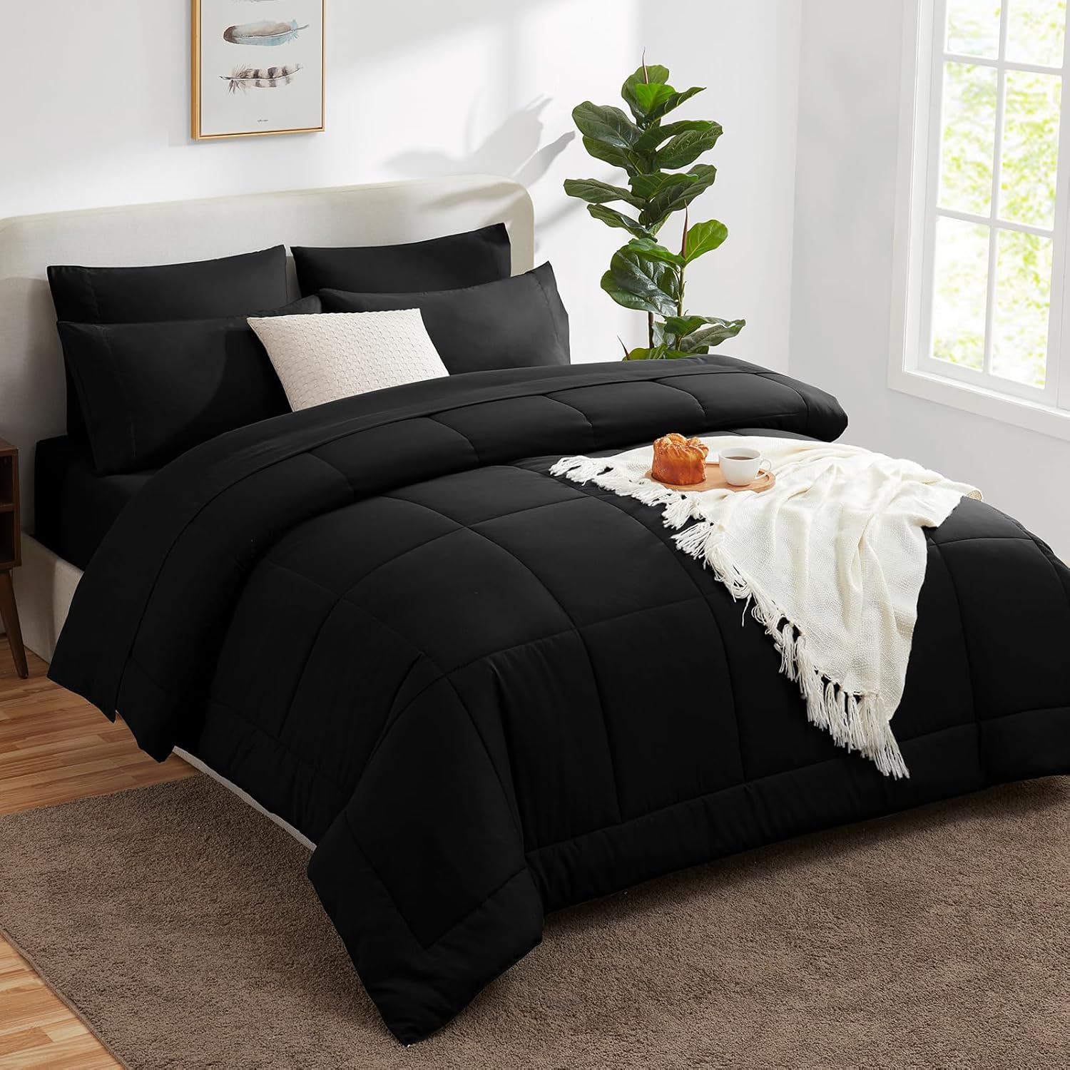 CozyLux Queen Comforter Set 7 Piece Bed in a Bag