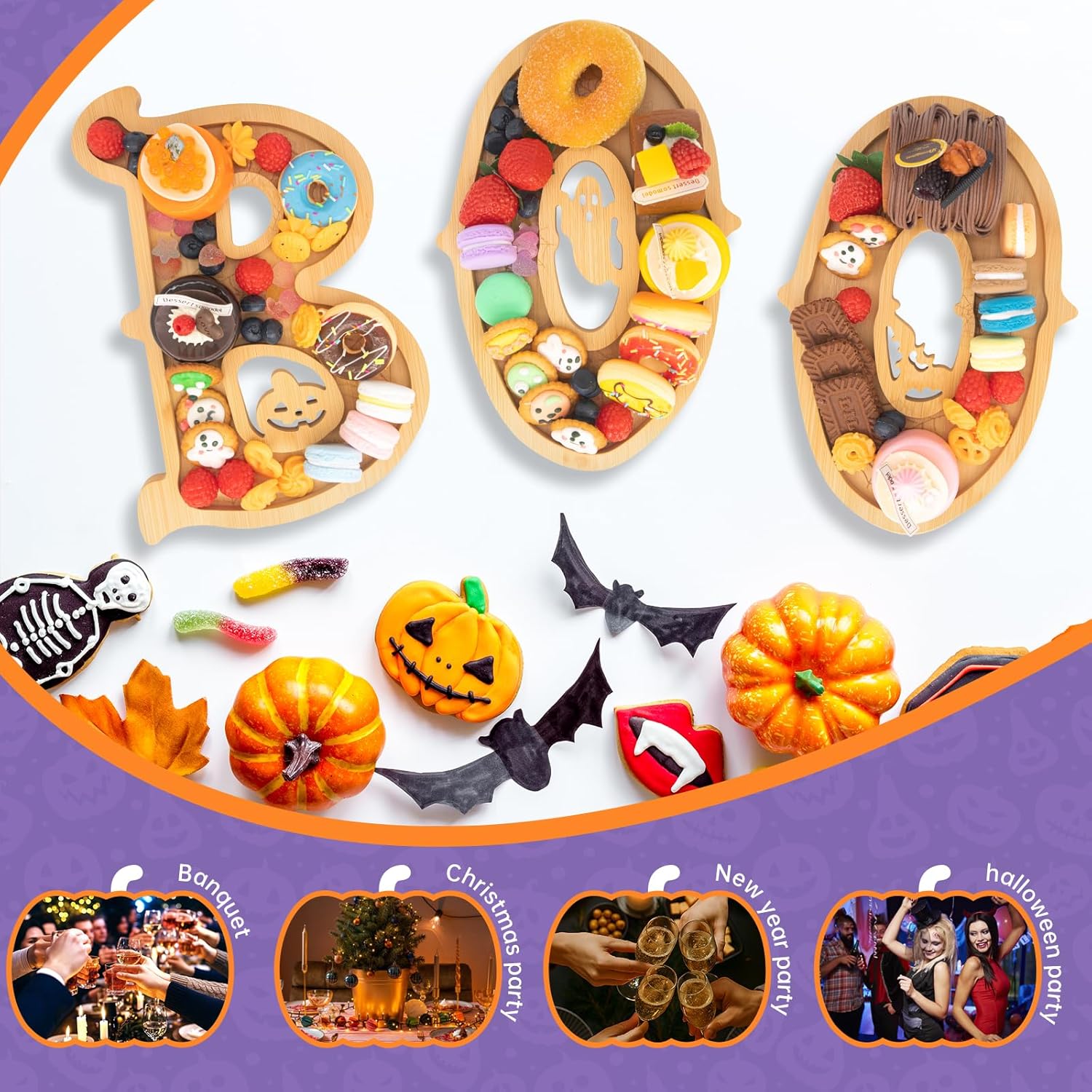 3 Piece Wooden Halloween Charcuterie Board with 14 Balloons