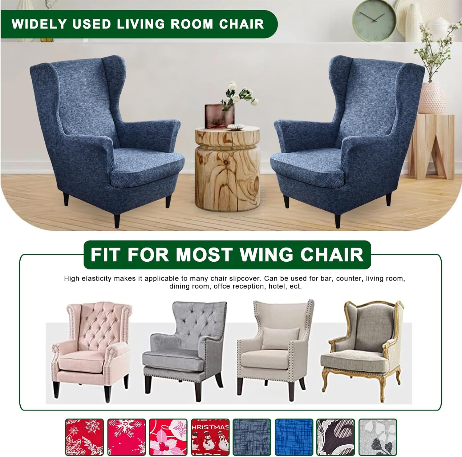 CRFATOP 2 Piece Wingback Chair Slipcovers with Elastic Bottom