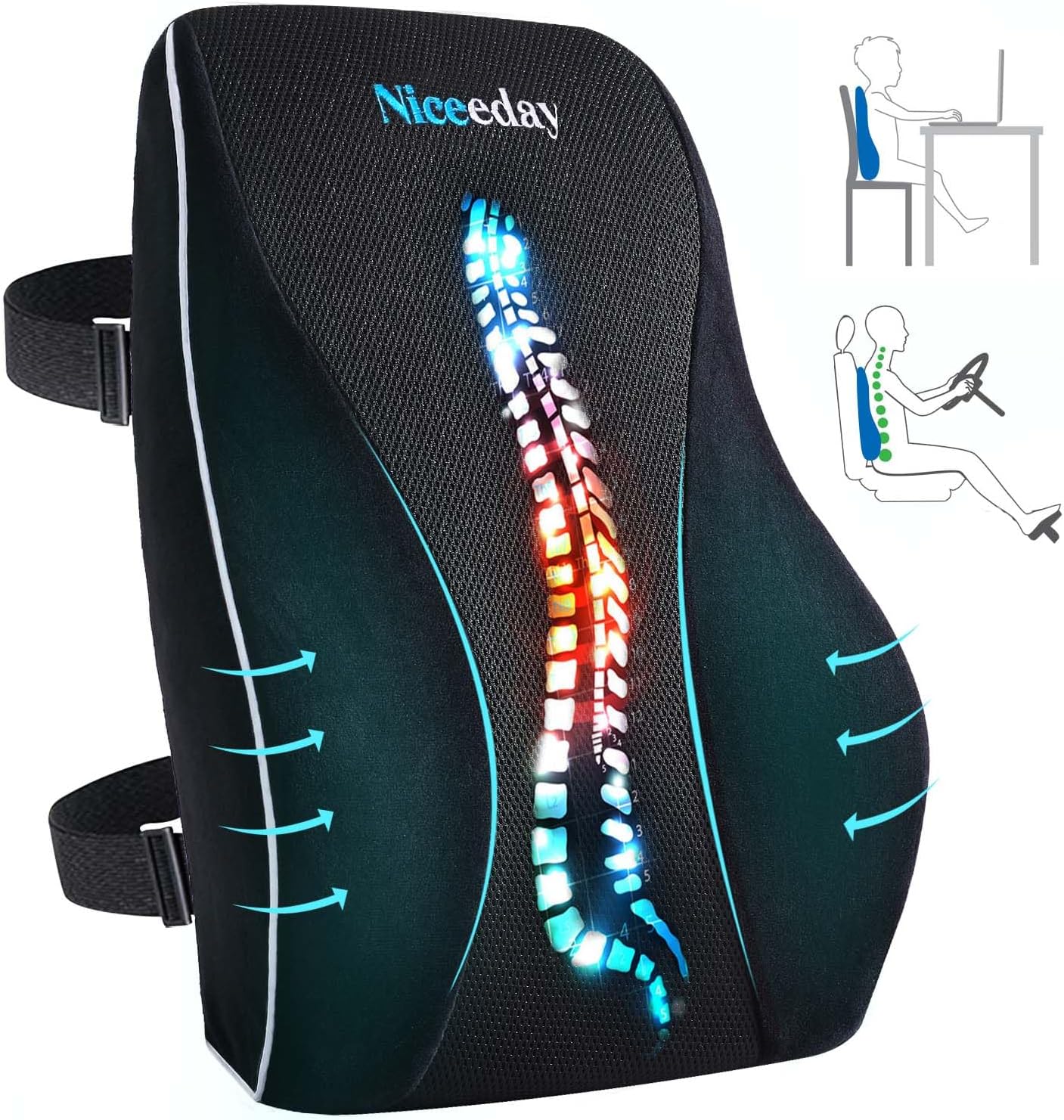 Niceeday Lumbar Support Pillow for Office Chair and Car Back Relief