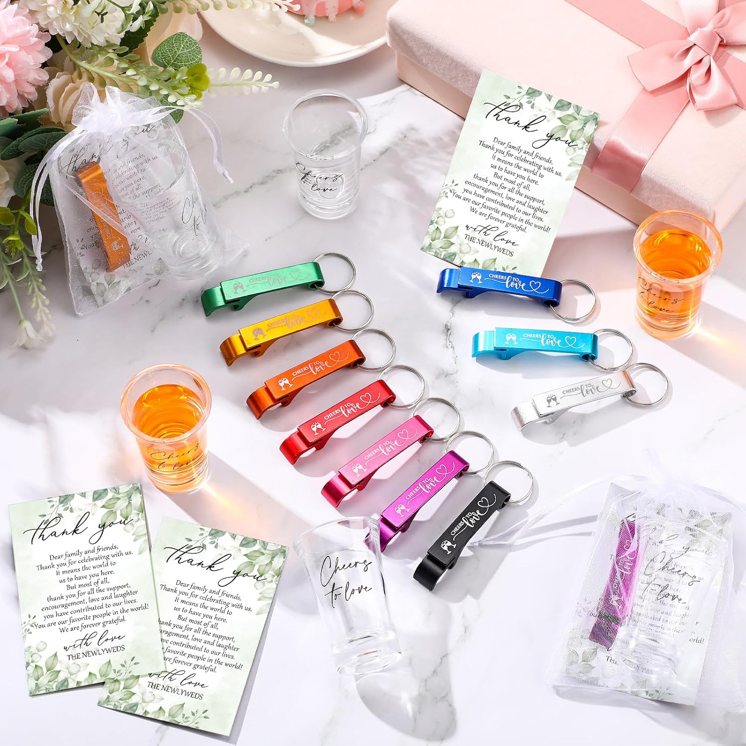 200 Pcs Wedding Favors Set with Shot Glasses and Bottle Openers