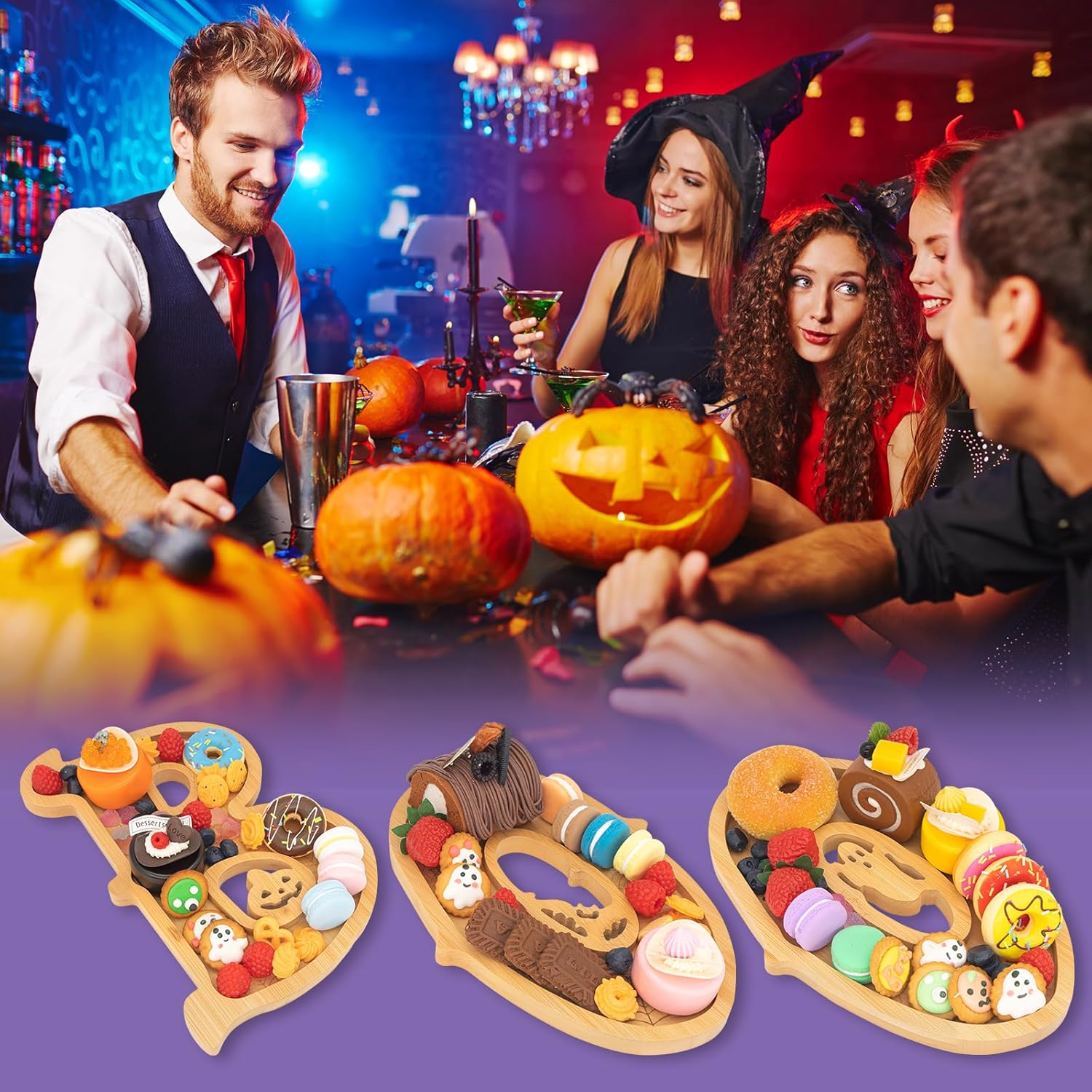 3 Piece Wooden Halloween Charcuterie Board with 14 Balloons