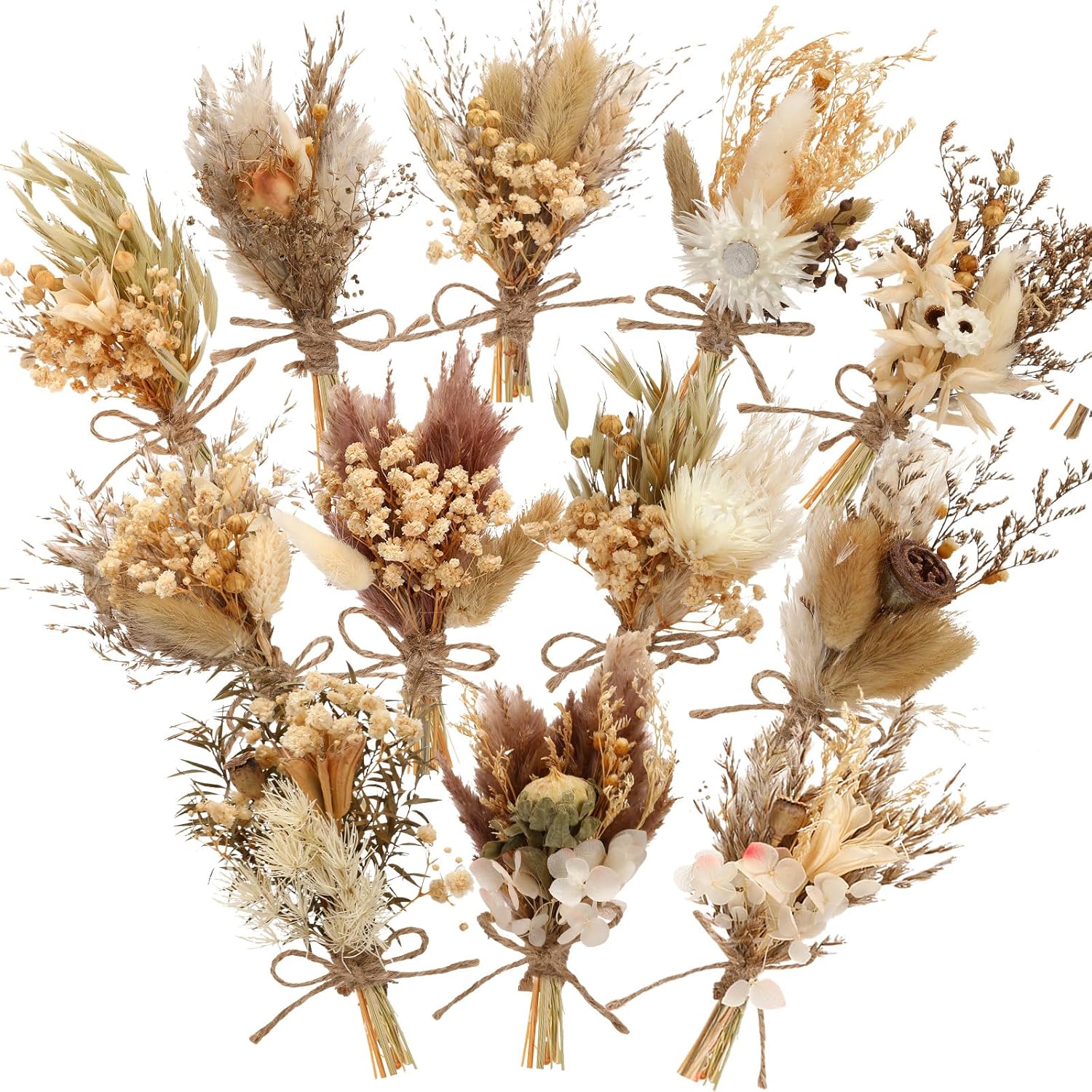 Layhit 12 Pack Mini Boho Dried Flower Bouquets