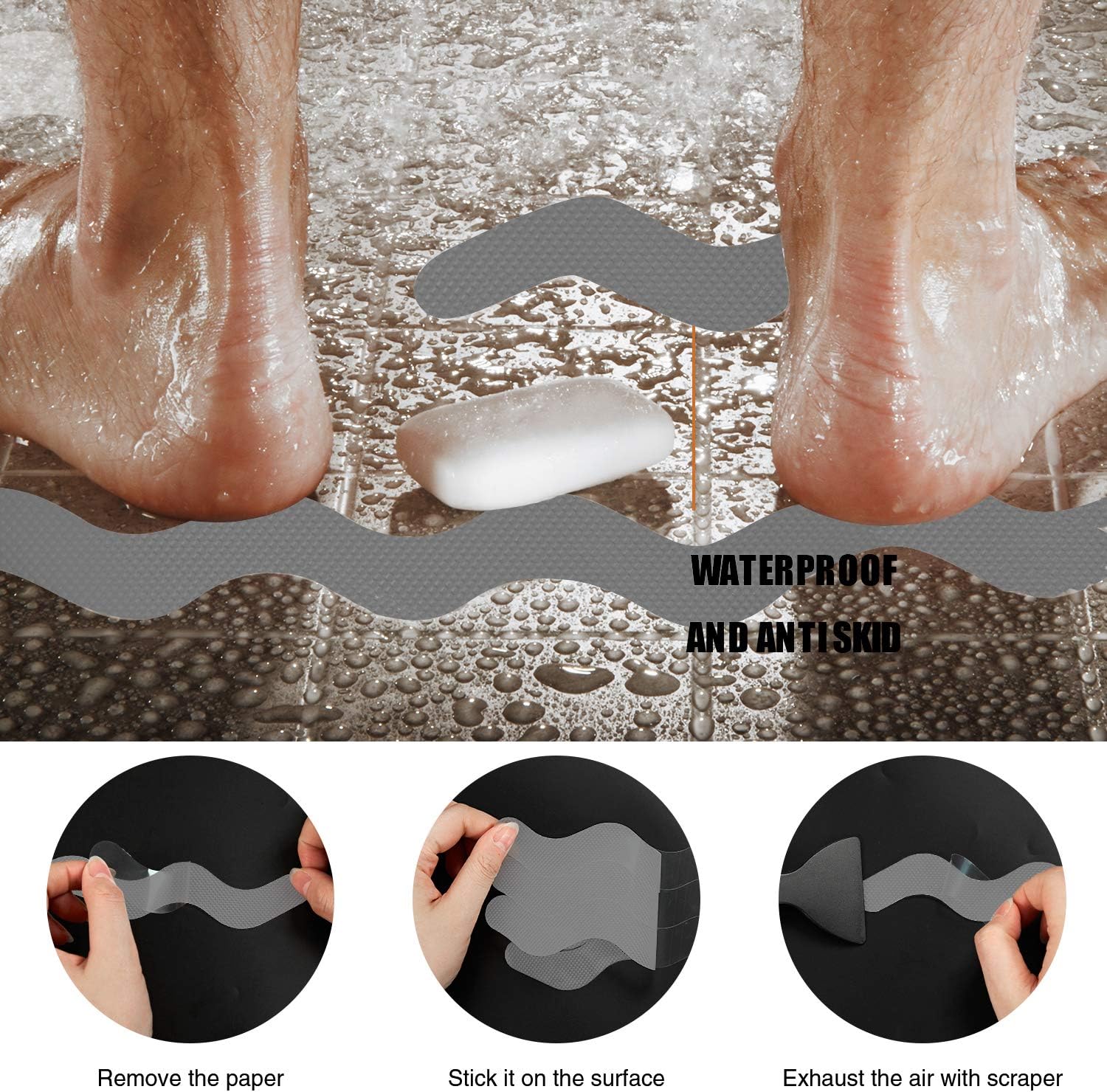 Secopad Anti Slip Shower Stickers 24PCS Gray