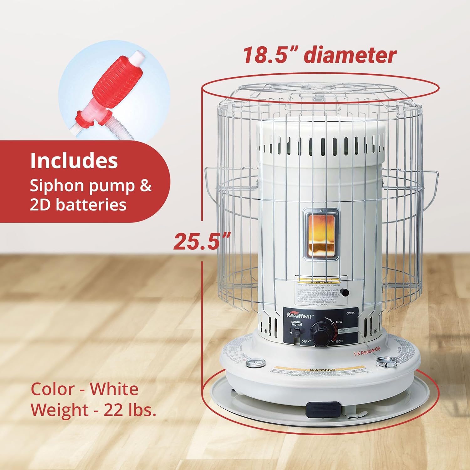 KeroHeat Sengoku Kerosene Heater 23500 BTU Portable White Cordless