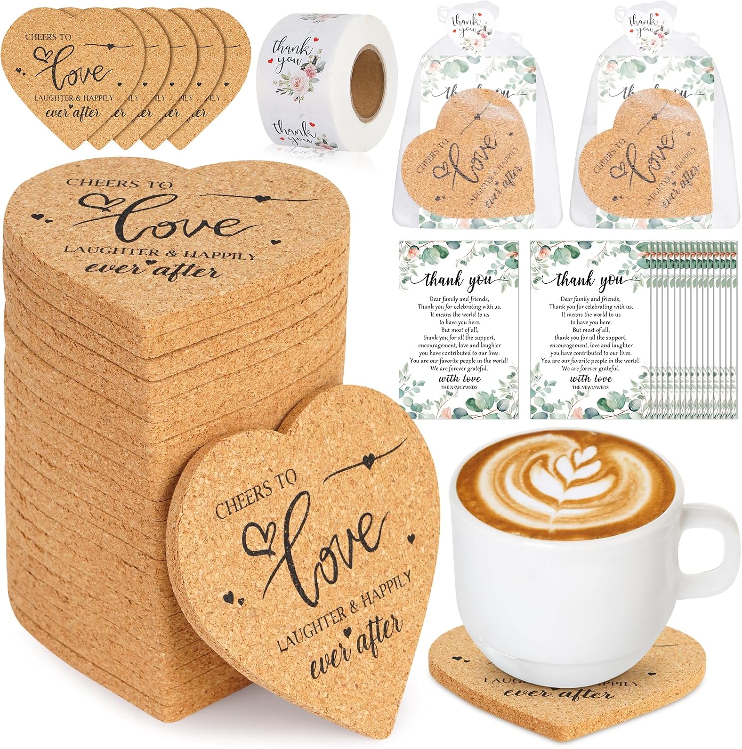 100 Heart Shaped Coasters Wedding Favors Gift Set