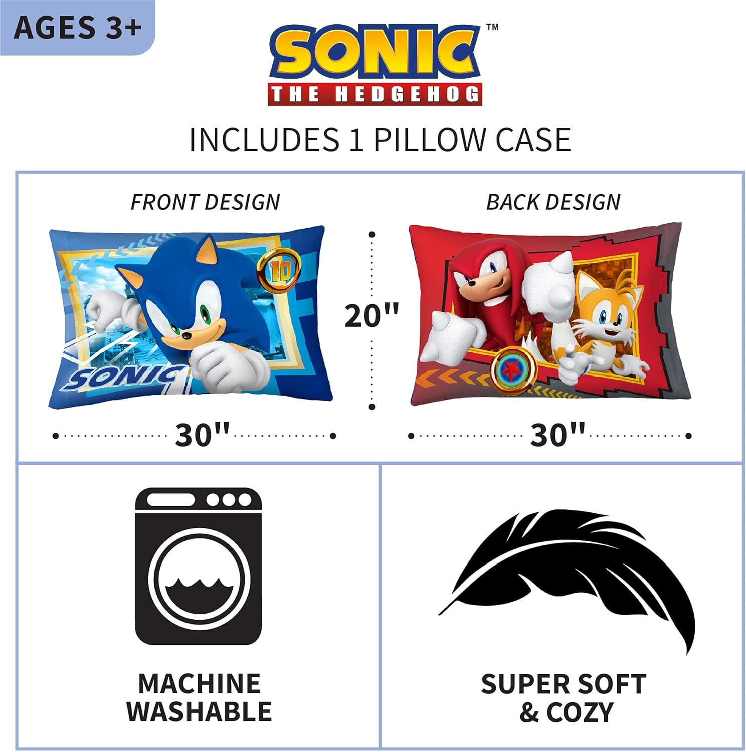 Franco Kids Bedding Sonic The Hedgehog Reversible Pillowcase