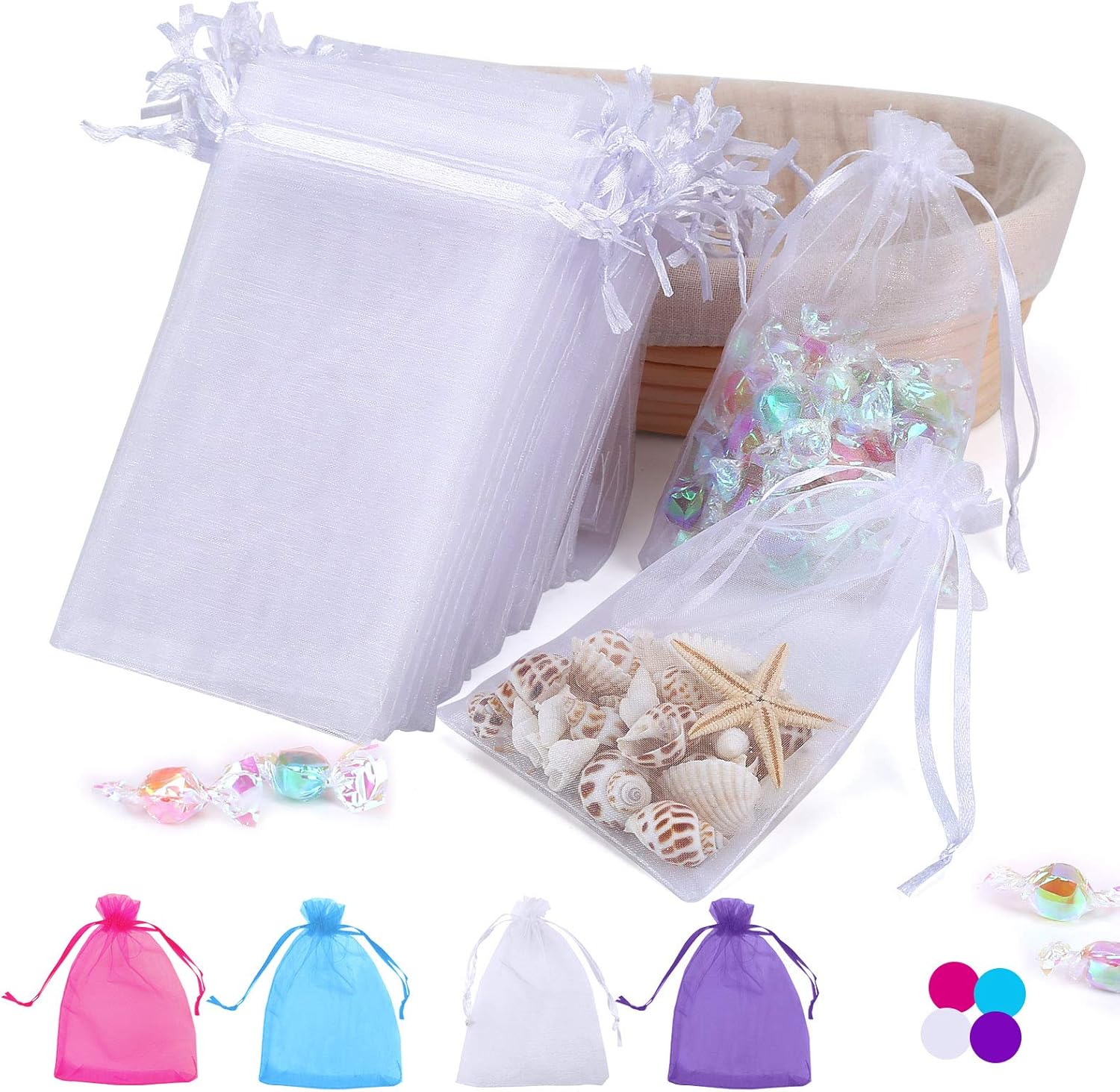100PCS 4x6 Inch Organza Drawstring Pouches for Wedding Favors