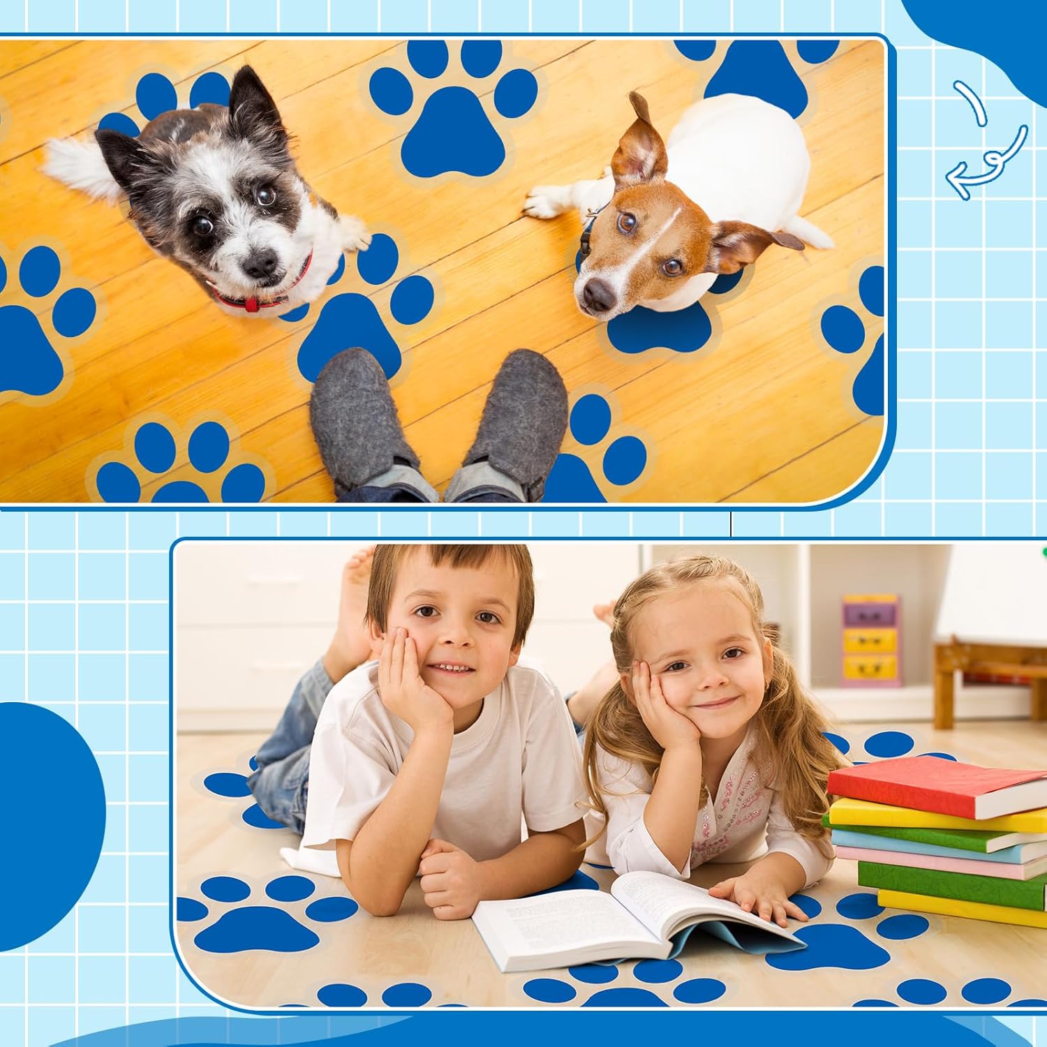 ReliThick 30 Pcs Blue Paw Print Floor Decals
