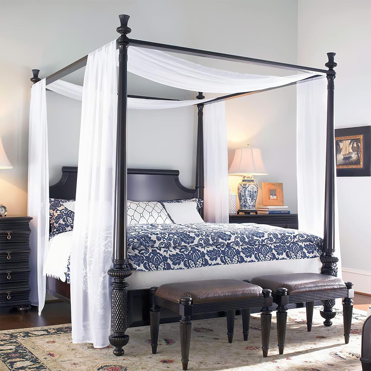 RYB HOME White Sheer Curtains 2 Panels for Canopy Bed