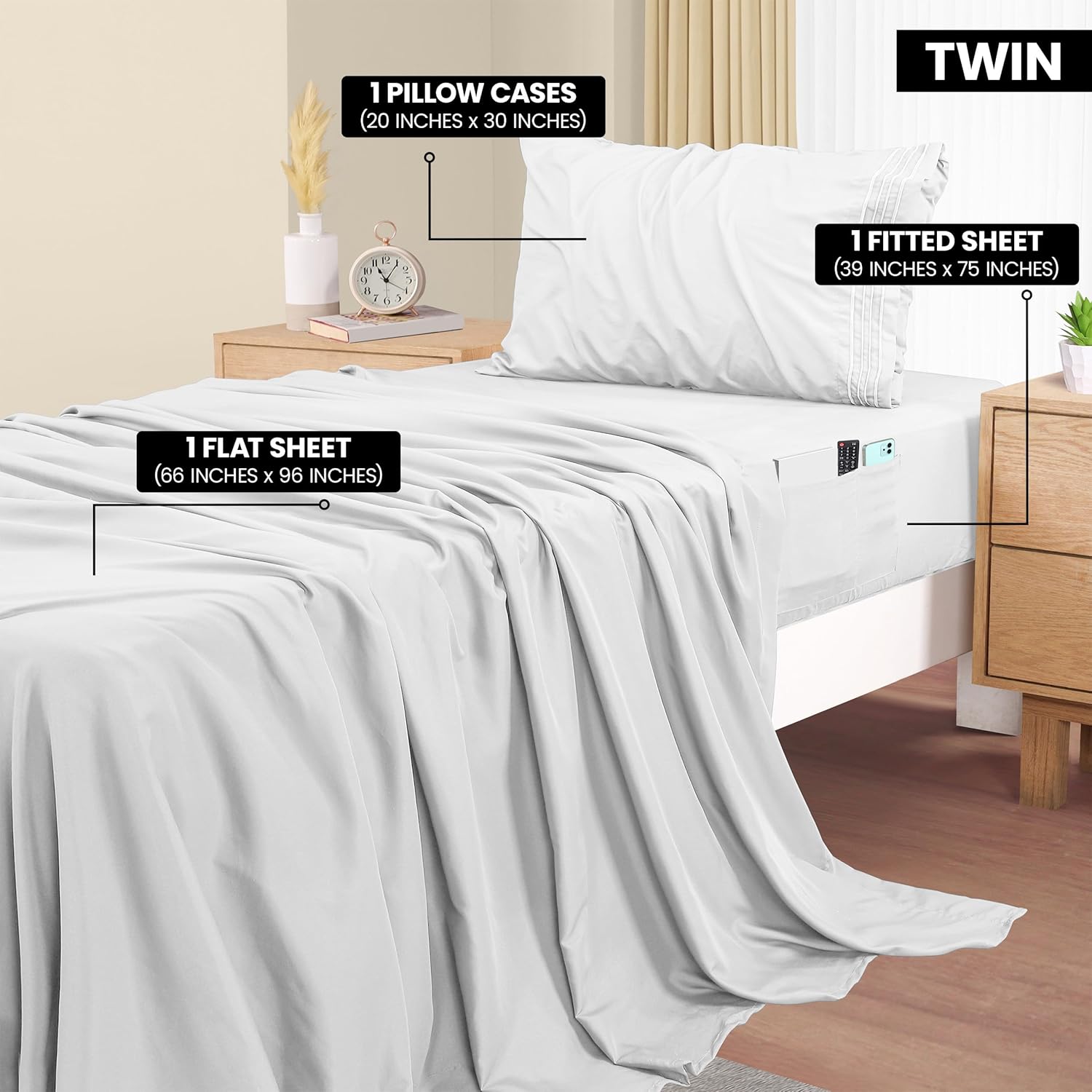 Utopia Bedding Twin Sheet Set White 3 Piece