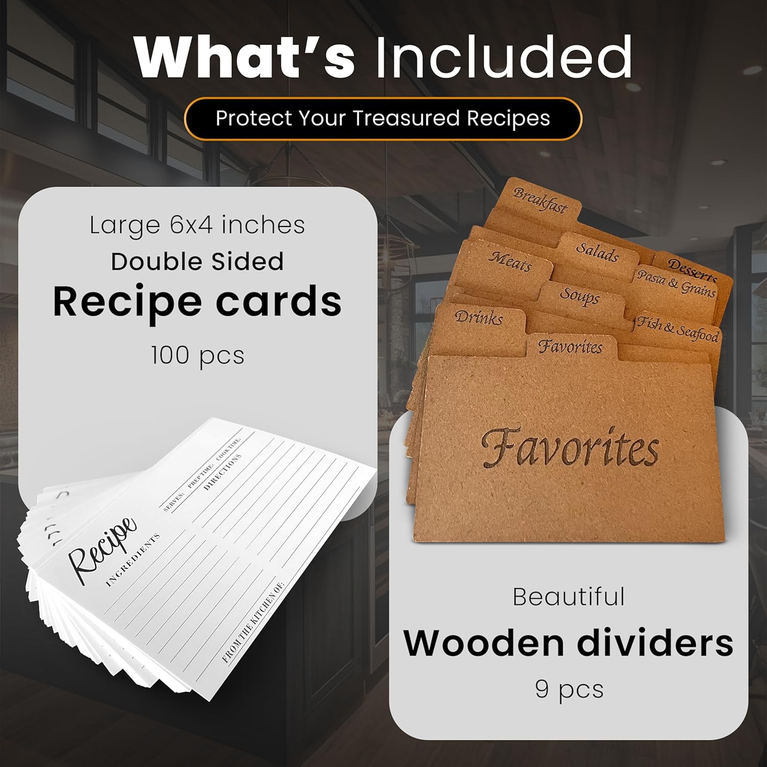 Recipe Box Set with 100 Cards and 9 Dividers